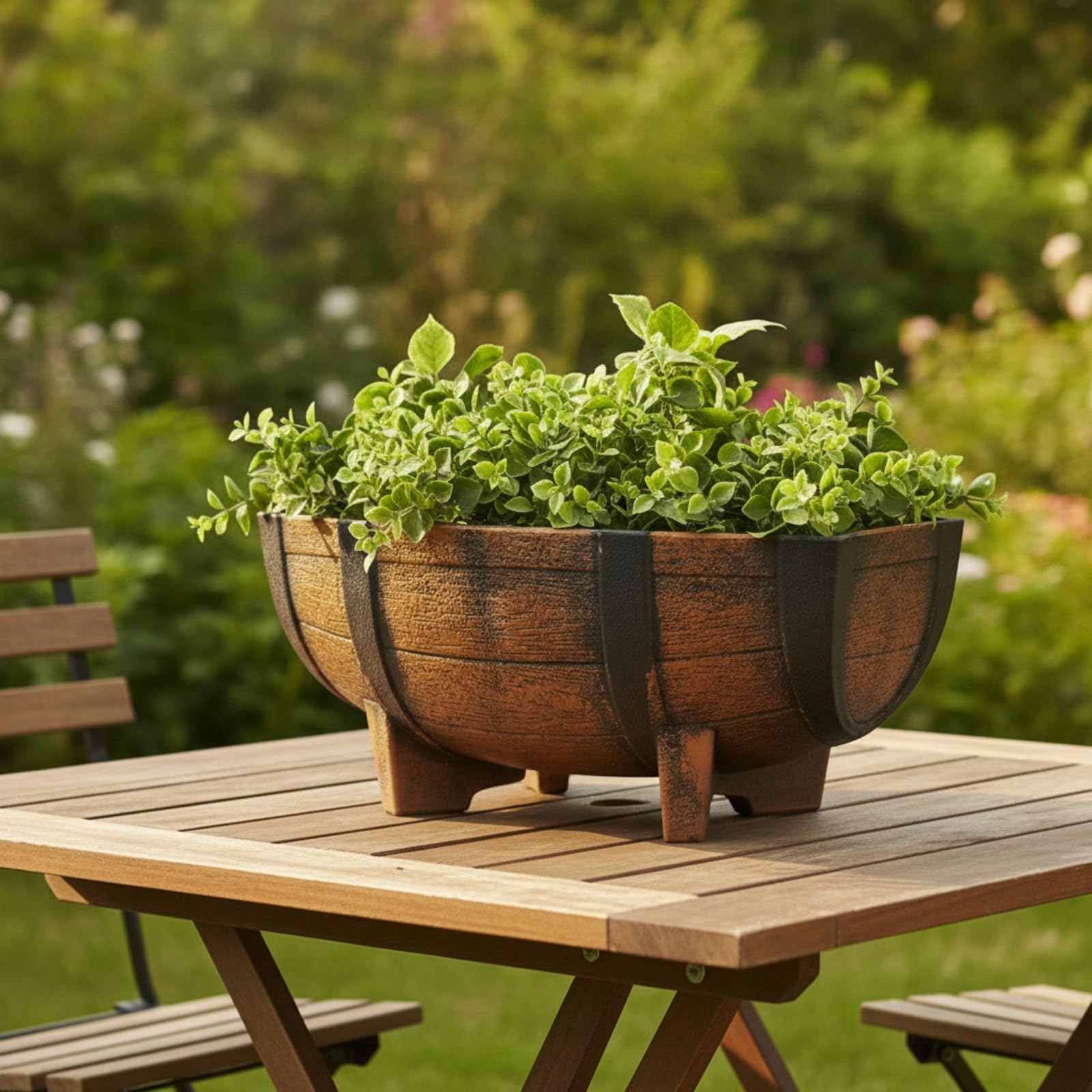 predolo Fioriera a Mezza Botte Impermeabile Vaso a Mezza Botte Facile da Spostare Contenitore con Gambe per Patio, Giardino, 2 Pezzi In Scatola