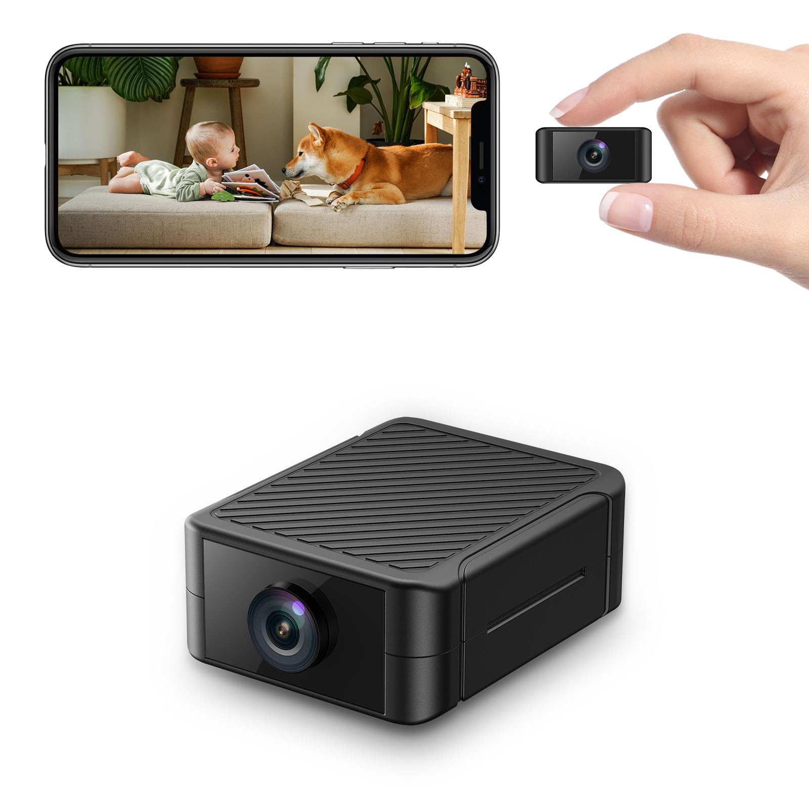 Mini Kamera, 4K HD WLAN Überwachungskamera Innen Für Live Übertragung Handy APP, WiFi Camera Nachtsichtkamera mit Bewegungsmelder/Lange Batterielaufzeit/Cloud-Speicherplat
