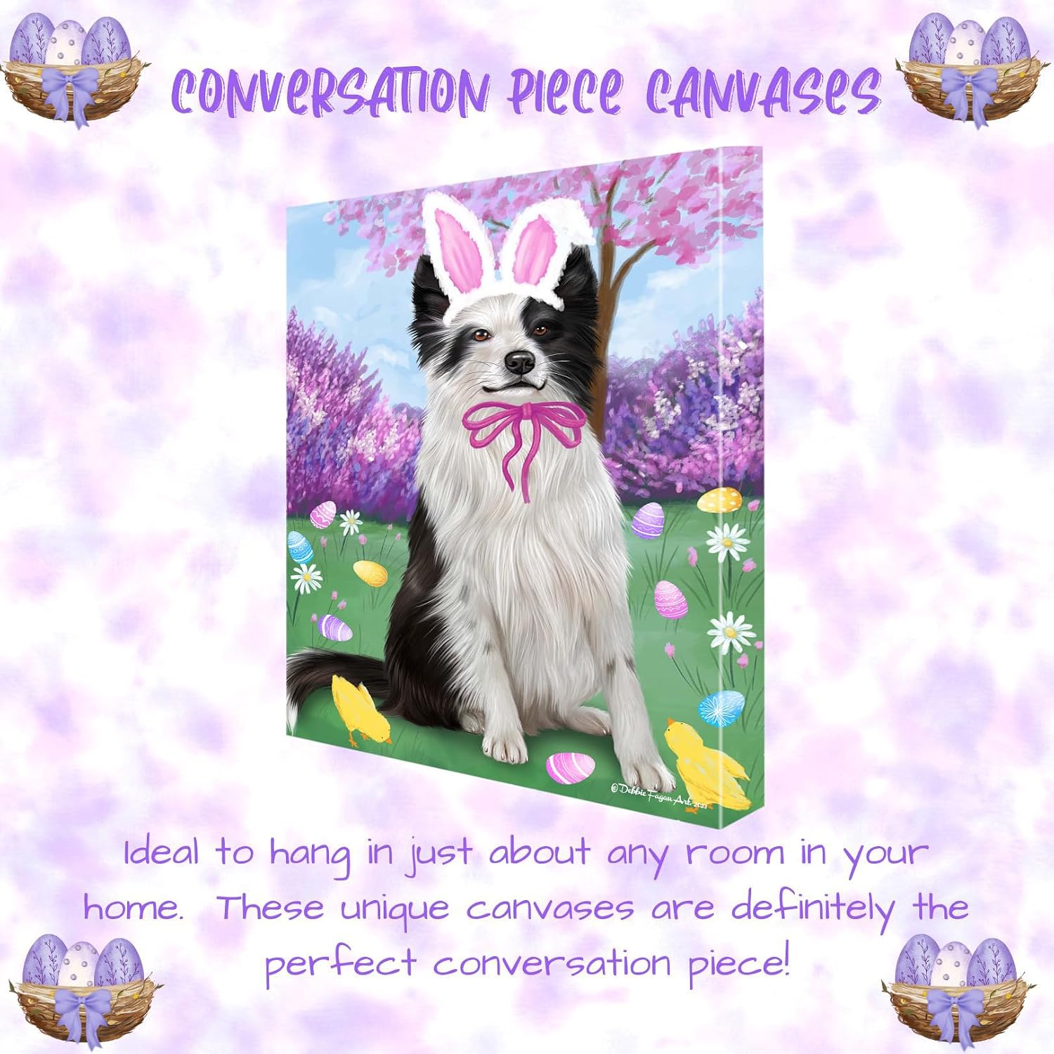 Doggie of the Day Easter with Border Collie Dogs Canvas Wall Art - Premium Quality Ready to Hang Room Decor - Flat Rolled 20" x 24"