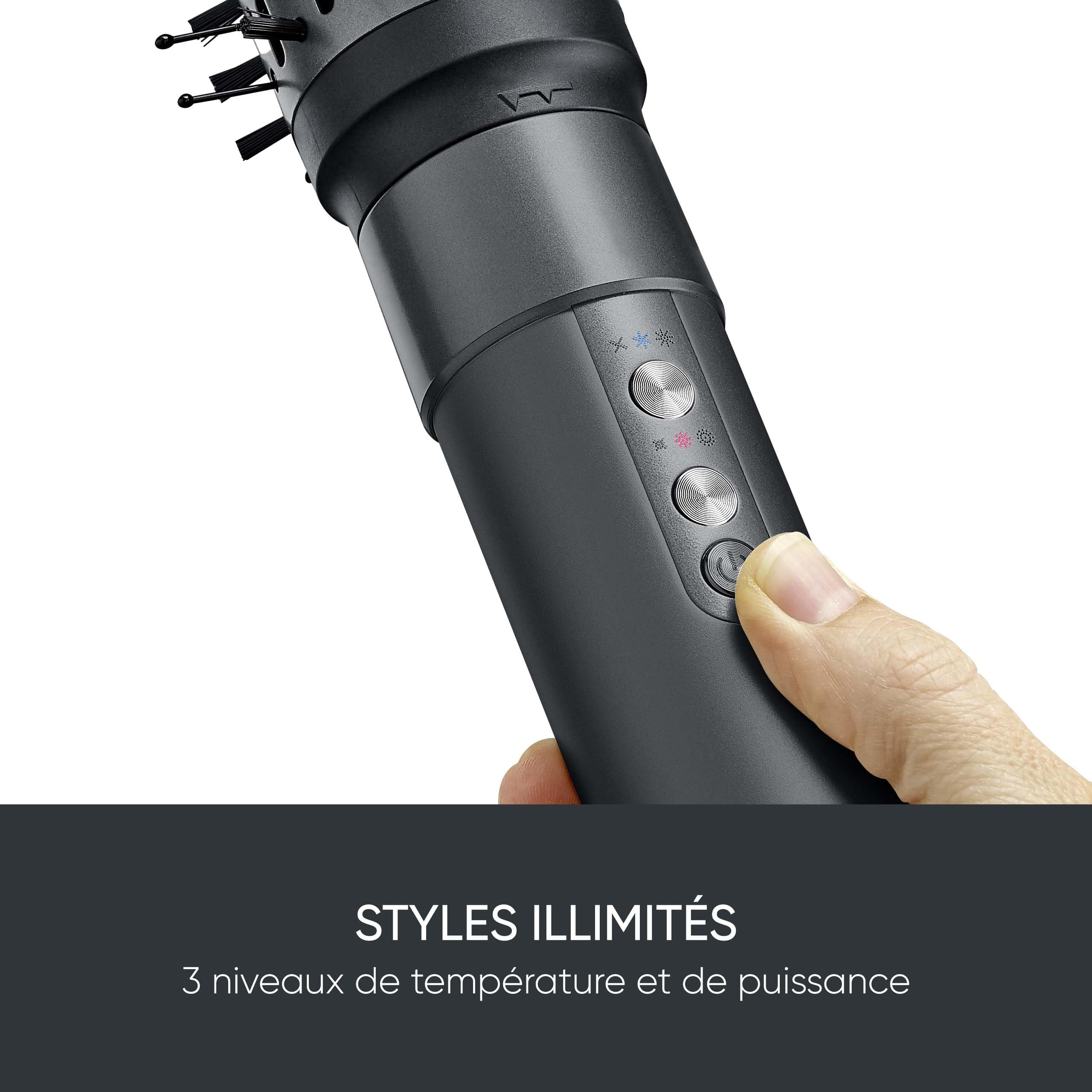 SEVERIN Brosse soufflante Multi Style 5 en 1, Brosse électrique avec 5 accessoires inclus, Sèche-cheveux, 2 brosses rondes, brosse ovale et plate, Technologie ionique, 1 500 W, Noir, WL 0684