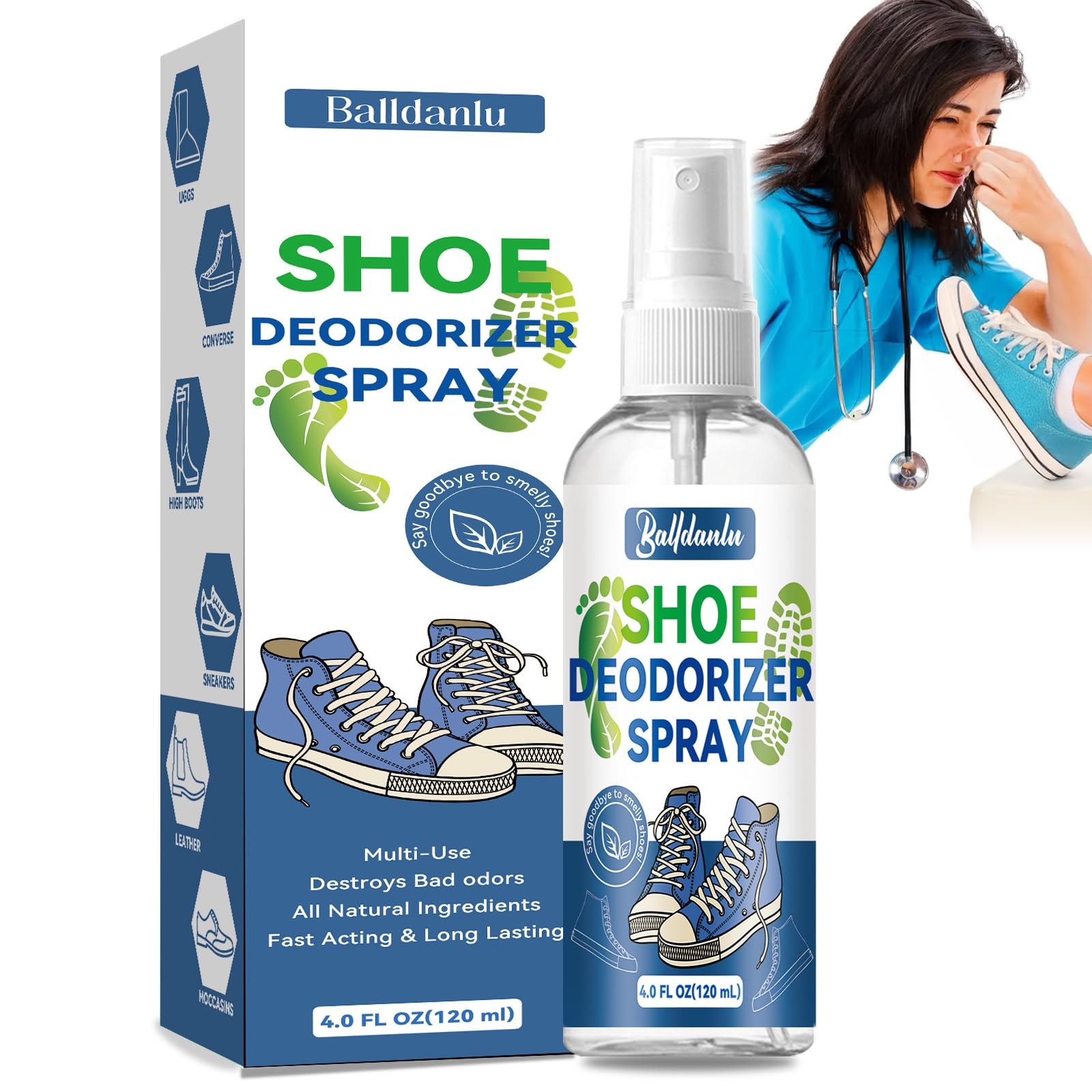 Shoe Deodorizer Spray, Natural Deodorant Spray for Men and Women, Extra Strength Odor Eliminator for Feet, Shoes and Gym Bags, Natural Shoe Smell Remover Fights Odor and Stink（4 FL OZ）