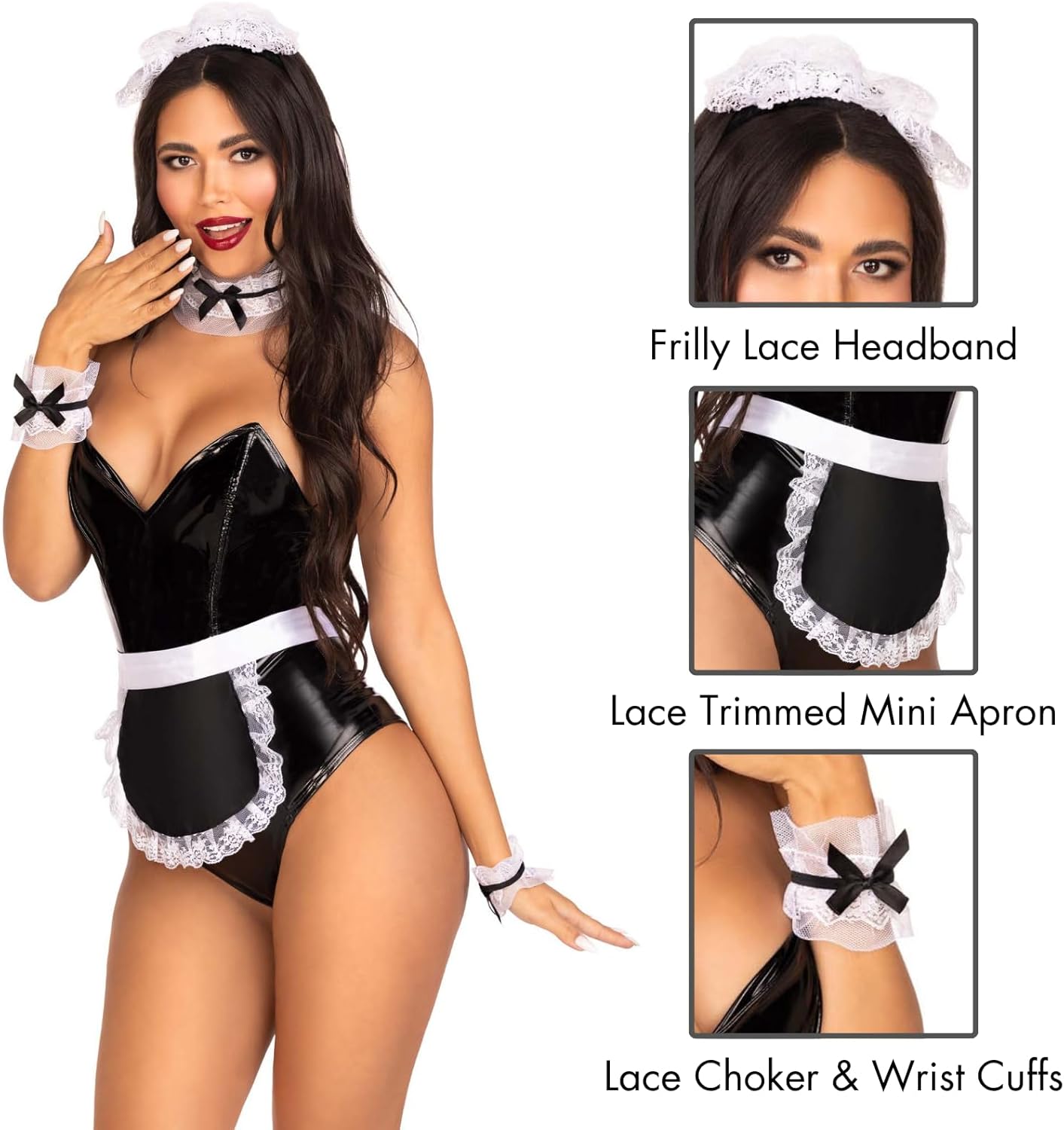 Leg Avenue Womens 4 Pc Costume Accessory Kit with Apron, French Maid Black/White, O/S - Image 3