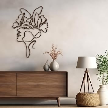 Metal Wall Art Decor Abstract Line Women Face Modern Abstract Wall Sculpture Hangings Home Decoration for Living Room, Bedroom, Bathroom, Kitchen, Outdoor - 30" Bronze