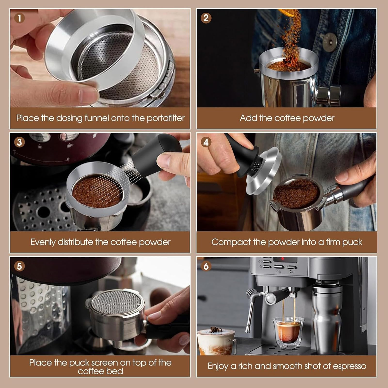 Kit de Accesorios para Espressos, Embudo Dosificador y Juego de Pantalla de Disco, Distribuidor de Manipulación de café de Doble Extremo, Base de Silicona, Pantalla de Disco, Juego de (58MM)