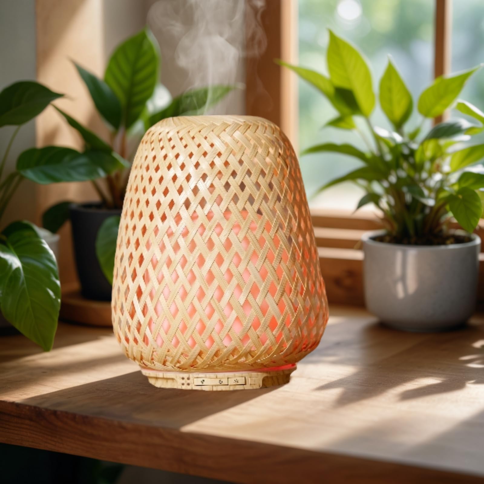 Zen'Arôme SC21-25S - Difusor de aceites Esenciales ultrasónico Olaki (hasta 40 m²) - Difusión en frío para aromaterapia, diseño Artesanal Zen de bambú Trenzado, iluminación Regulable, Madera