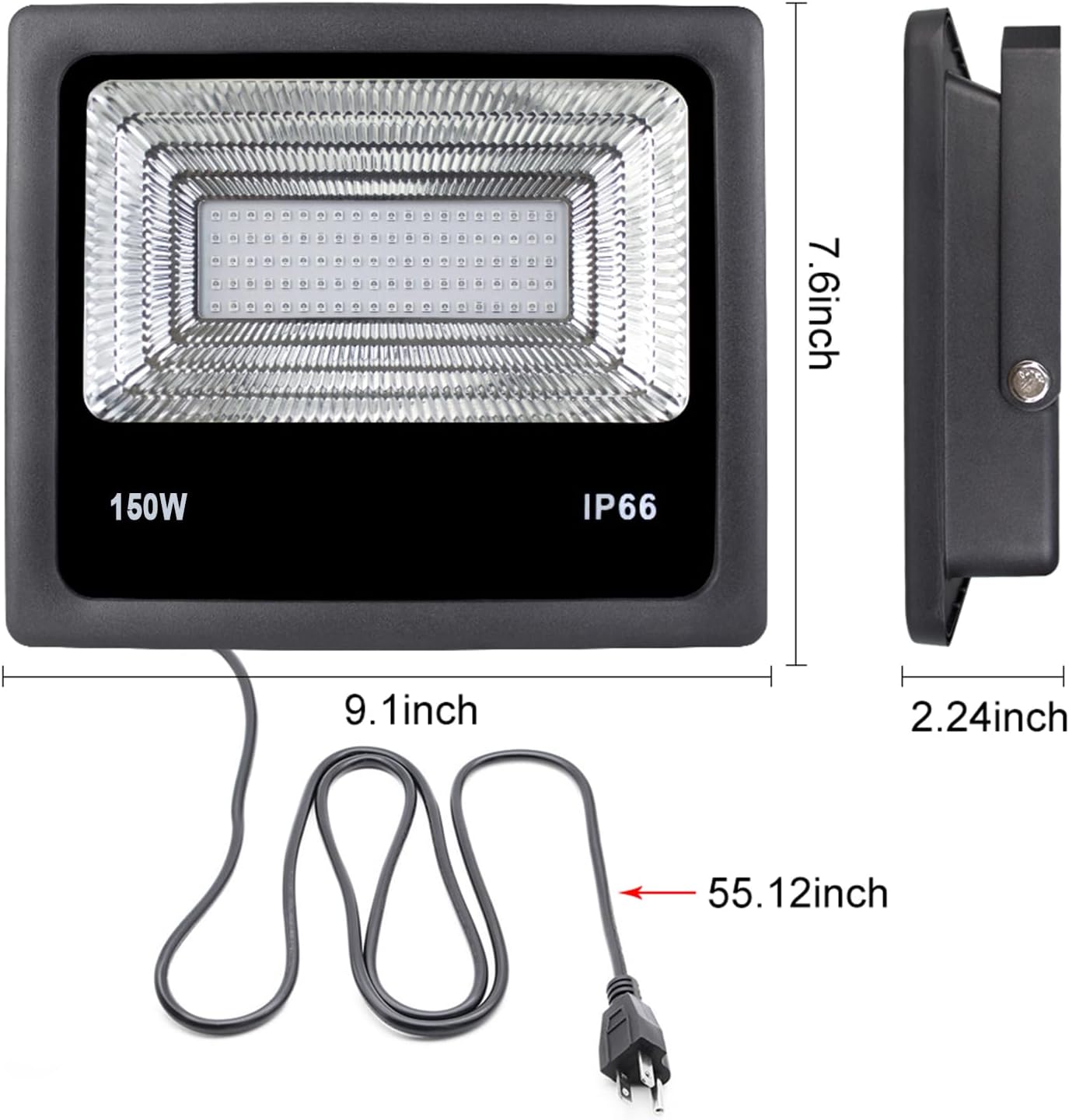 Remon 150W Black LED Flood Light Outdoor IP66 Stage Lighting With Plug - Perfect for Halloween, Neon Glow, Blacklight Party, Fishing, Aquarium, DJ Disco (2 Pack)