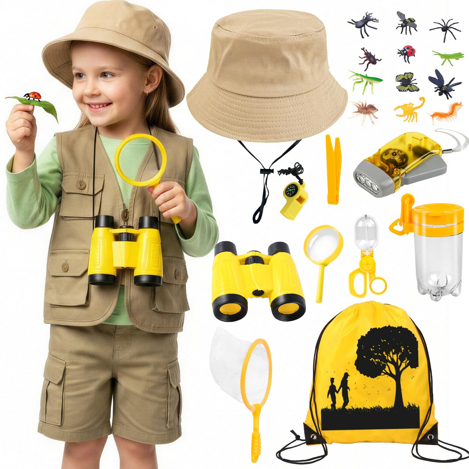 YAEGIMHT 12 Pcs Bug Catcher Set Explorer Costume Kids, Explorer Kit Accessories(Yellow)