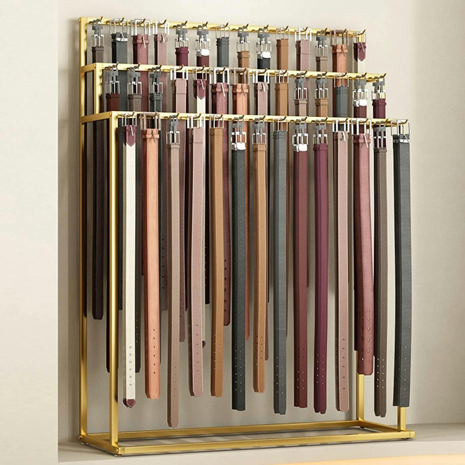 CGCSYZ Floor Stand Belt Metal Display Rack with Multipurpose Bag/Sock Organizer Accessory Organizer Rack, for Retail Stores and Malls (Gold L80*W40*150CM)