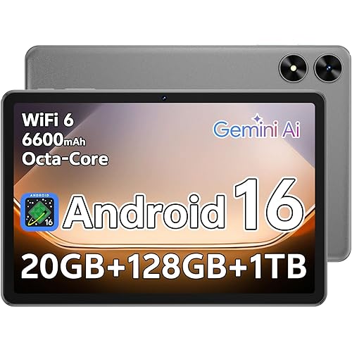 Android 16 Tablet, 10.1 inch Tablets with Octa-Core Processor, 20GB RAM 128GB ROM 1 TB Expandable, 1280x800 HD IPS Touch Screen, GPS, 8H Battery, WiFi 6, BT 5.2, Dual Camera (Gray)