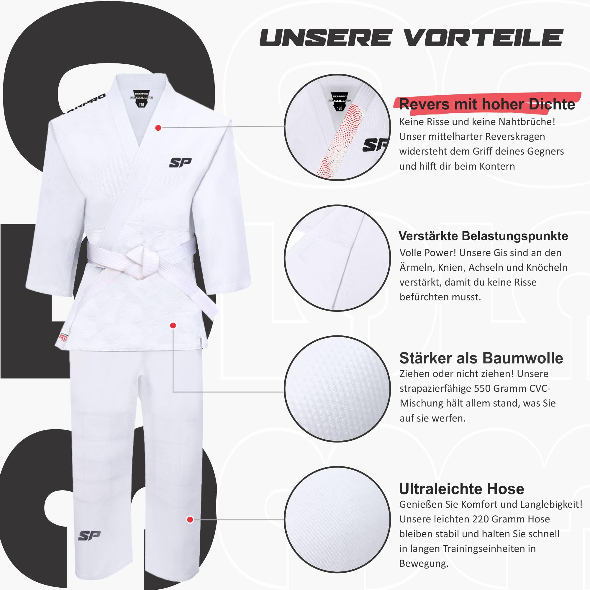 Starpro Judoanzug für Kinder & Erwachsene - Baumwoll-Polyester-Mischung, 350 g/m² - Größen 110-200 cm
