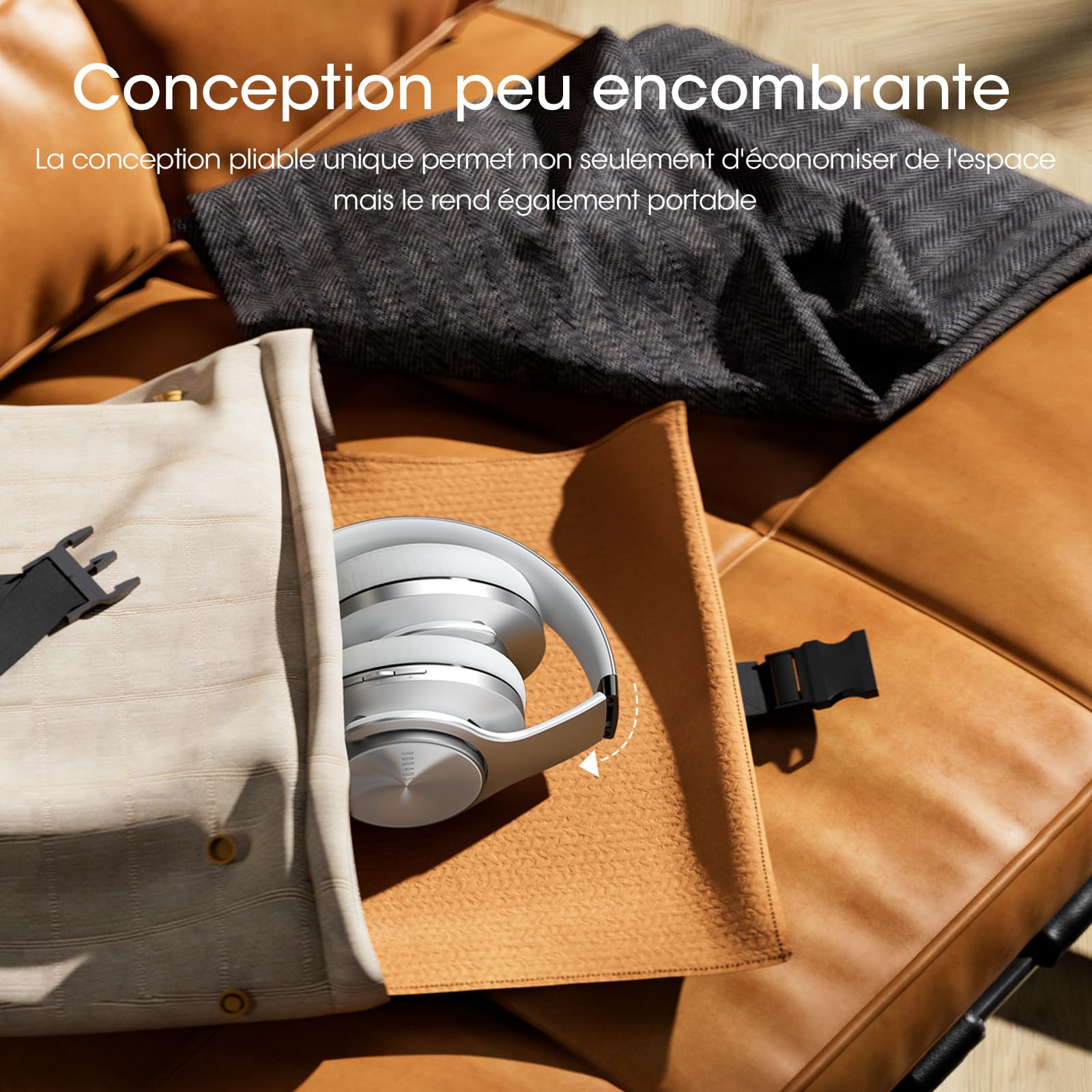 DOQAUS Casque Bluetooth sans fil avec Application,Argenté