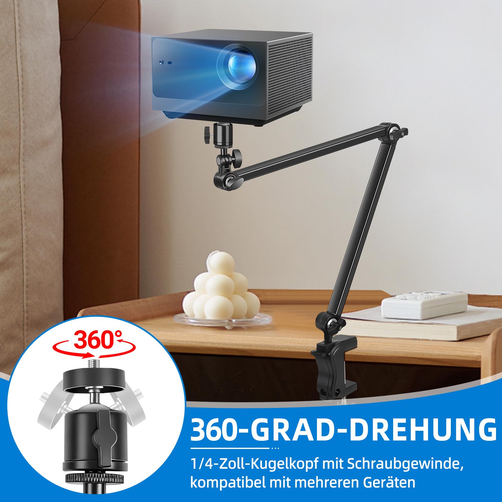 Webcam Ständer Halterung, 70 cm Arm mit Klemme Schreibtisch Kamera Halterung mit 1/4'' Schrauben,Überkopf Tischkamera Telefonhalterung für DSLR Gopro Hero Action Kamera Videoleuchte Logitech Webcam