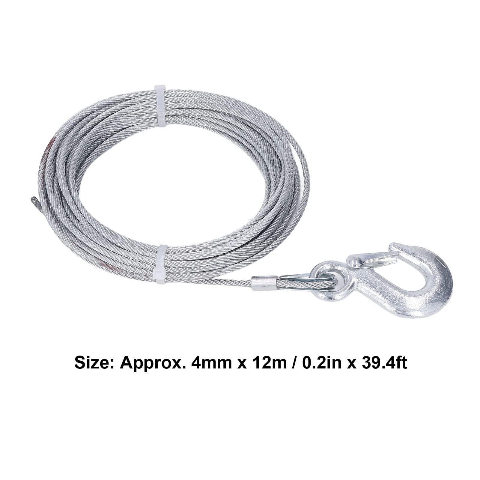 Câble Métallique de Treuil Remplacement 4mmx12m Câble Acier Inoxydable Galvanisé 2000LBS Force