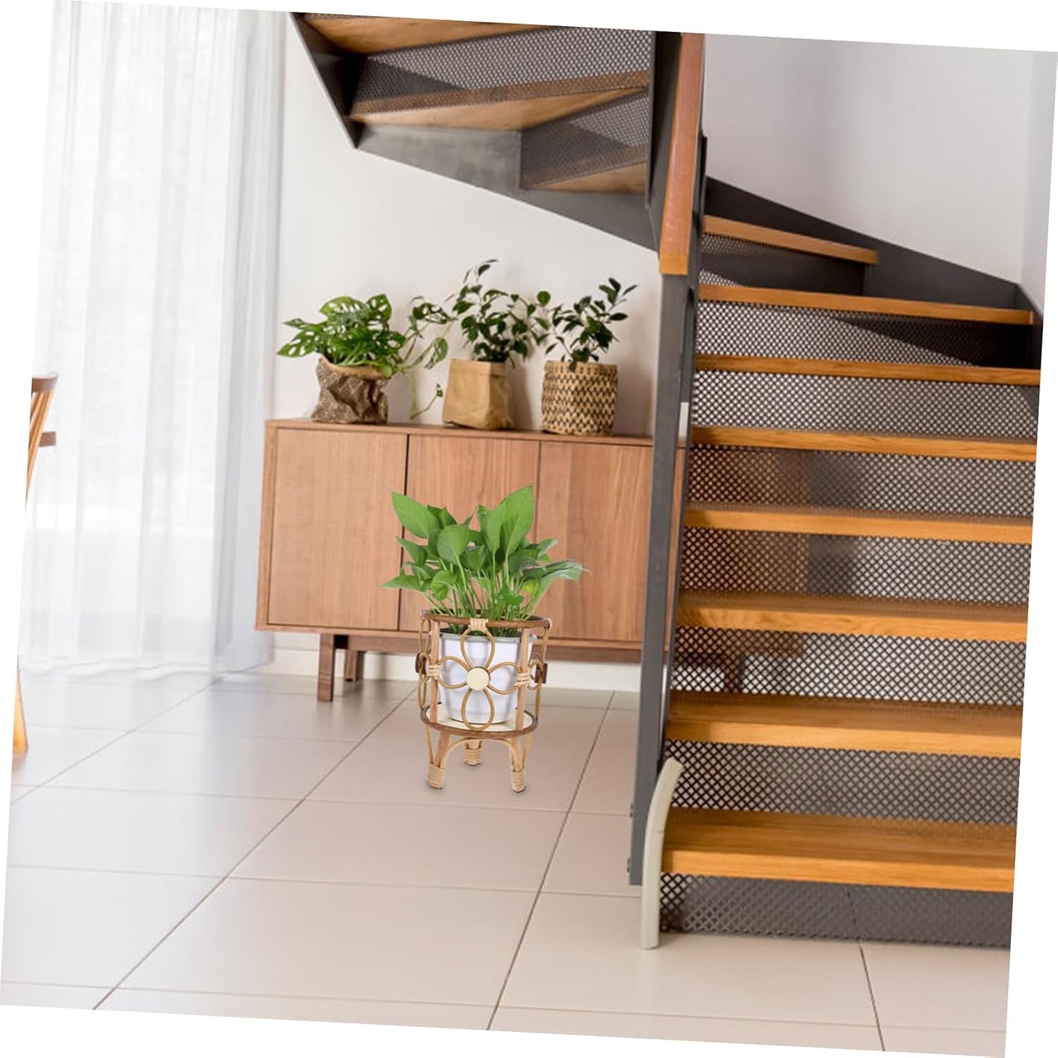 PRETYZOOM Handwoven Wood Plant Stand with Legs Elegant Hollow Design Heavy Duty Flower Pot Holder for Indoor Outdoor Use Space Saving Rattan Flower Stand for Succulents Chic Display Base