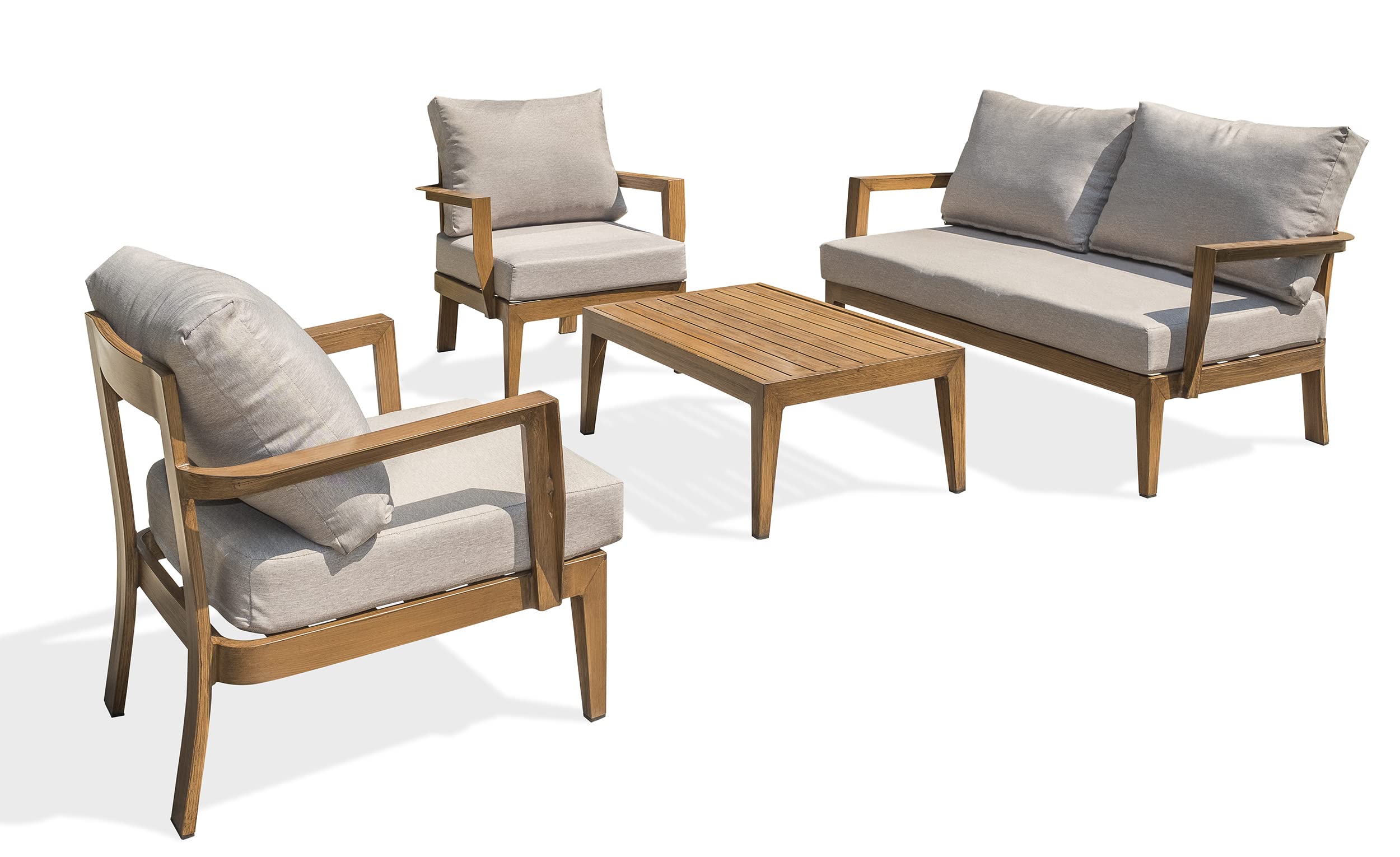 DCB GARDEN Salon de Jardin Portofino 4 Places en Aluminium Imitation Bois - Marron