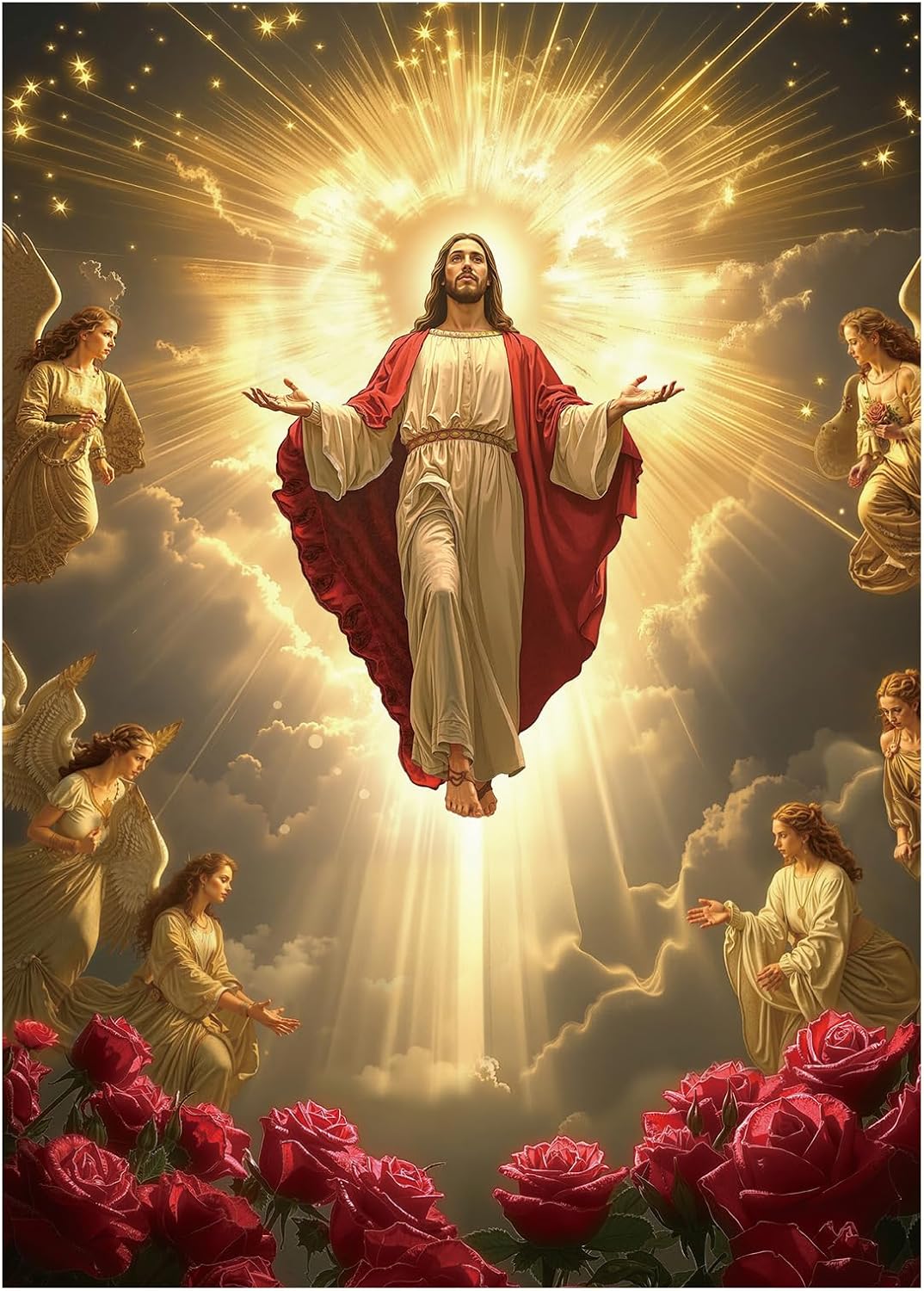 Christian Jesus Inspirational Puzzle 1000 Pieces for Adults, Religious Angel Rose Catholic Jigsaw Puzzle, God Easter Flower Puzzles