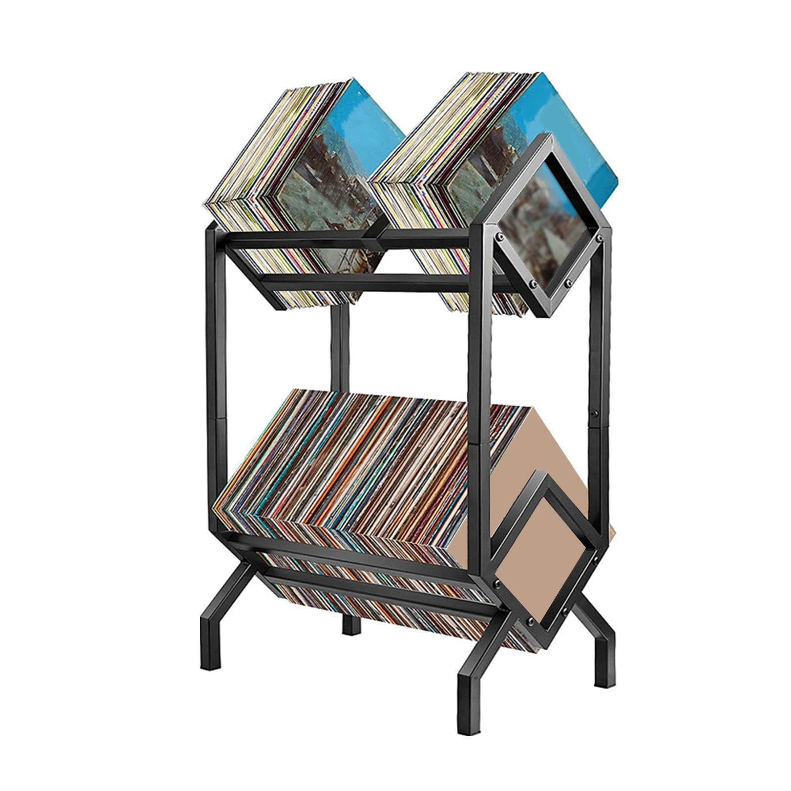 Scaffale portaoggetti per album CD, scaffale portaoggetti da pavimento per l'organizzazione di dischi in vinile e un elegante espositore per libri,