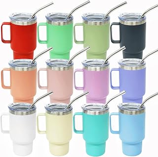 3 oz Mini Tumbler Shot Glass with Straw and Lid, 6 Pack Stainless Steel Shot Glasses with Handle, Double Wall Vacuum Insulated Tumblers for Laser Engrave, Cute Cups for Party (12 Pack B)