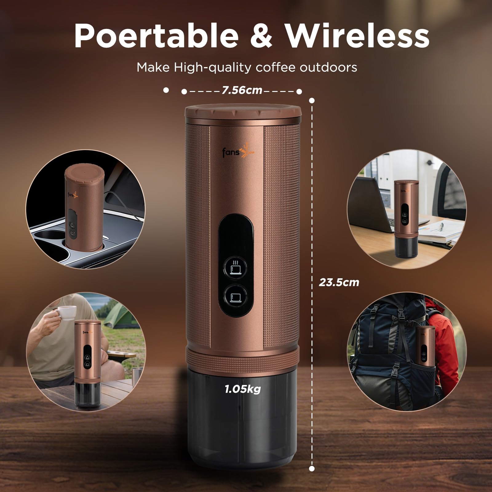 Cafetera Espresso Portátil: Cafetera Portatil Capsulas para Viaja - 8 Tazas por Carga - Calentamiento rápido - Indicado para coche y viajes - Compatible con Cápsulas Nespresso -Marrón