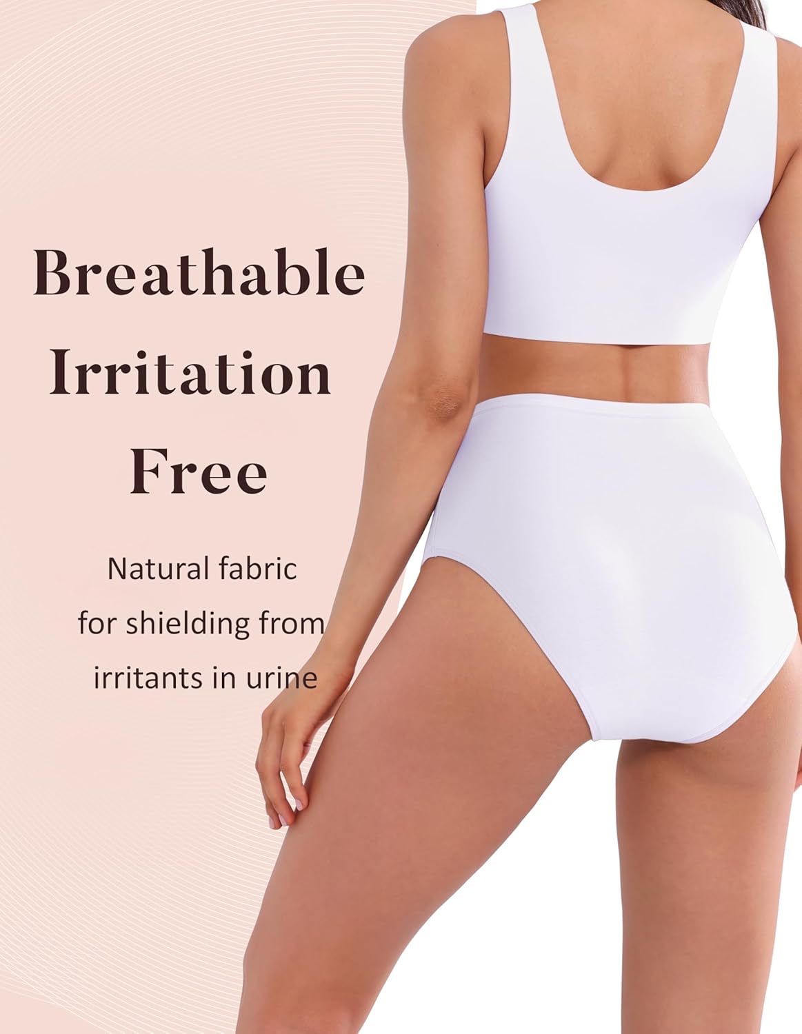 AIRCUTE Washable Urinary Incontinence Potective Underwear for Women Leak Proof Absorbent Cotton Panties 60ML 1 Pack (White, X-Large) - Image 6