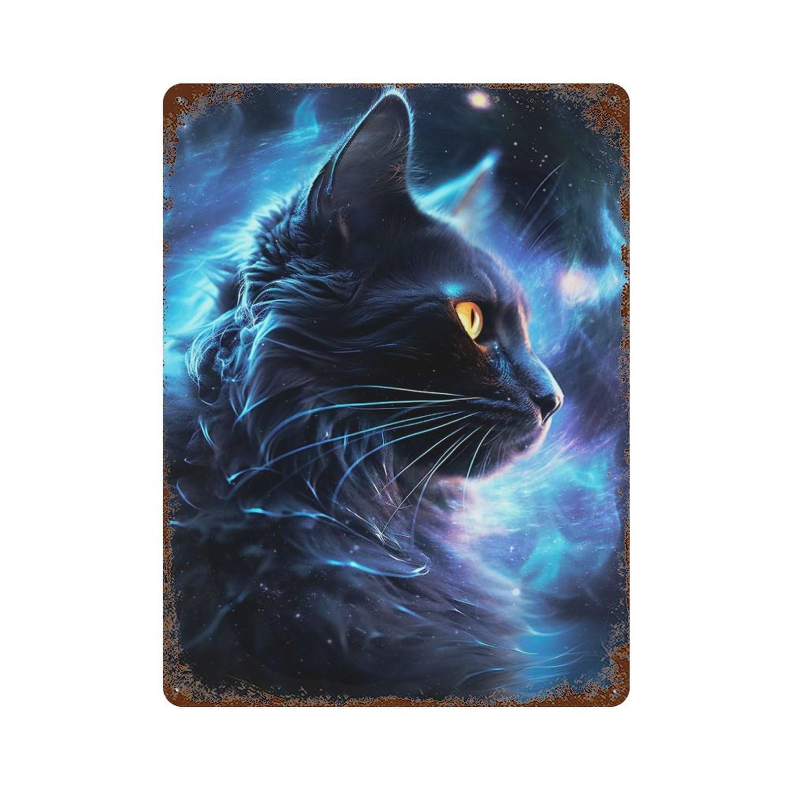 Vintage Metal Tin Sign Space Mystical Cat 15.7"x11.8", Industrial Home Decor for Farmhouse, Kitchen And Entryway Decor