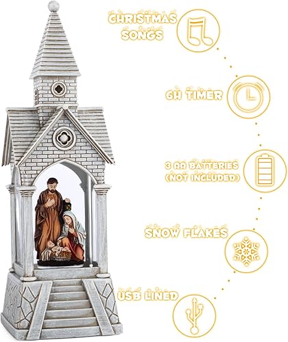 Miniatura 6 de Globo de nieve musical de Navidad, belén con regalos cristianos, linterna de globo de nieve de Navidad con temporizador de 6 horas, linterna