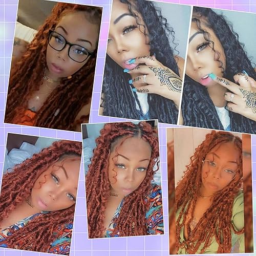 Miniatura 47 de 8 paquetes de rastas de cabello sintético de ganchillo de 18 pulgadas, rastas sintéticas bohemias con extremos rizados, cabello de ganchillo suave