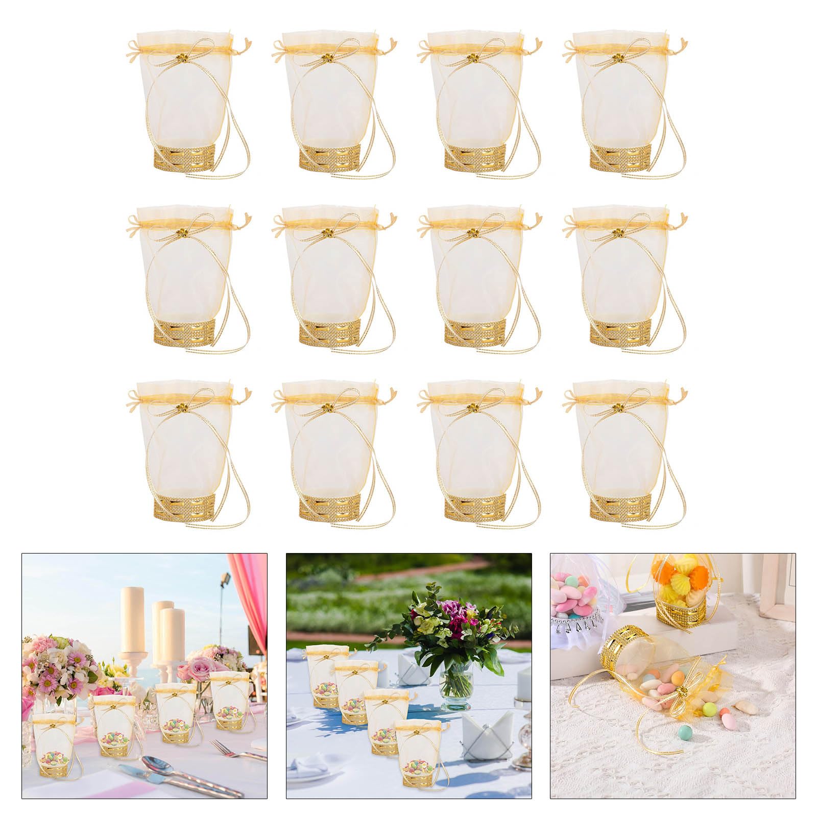 XISAOK 12Pcs Clear Organza Bags 15x13cm Candy Bag Jewelry Pouches with for Wedding Birthday Baby Showers,Drawstring Pouch