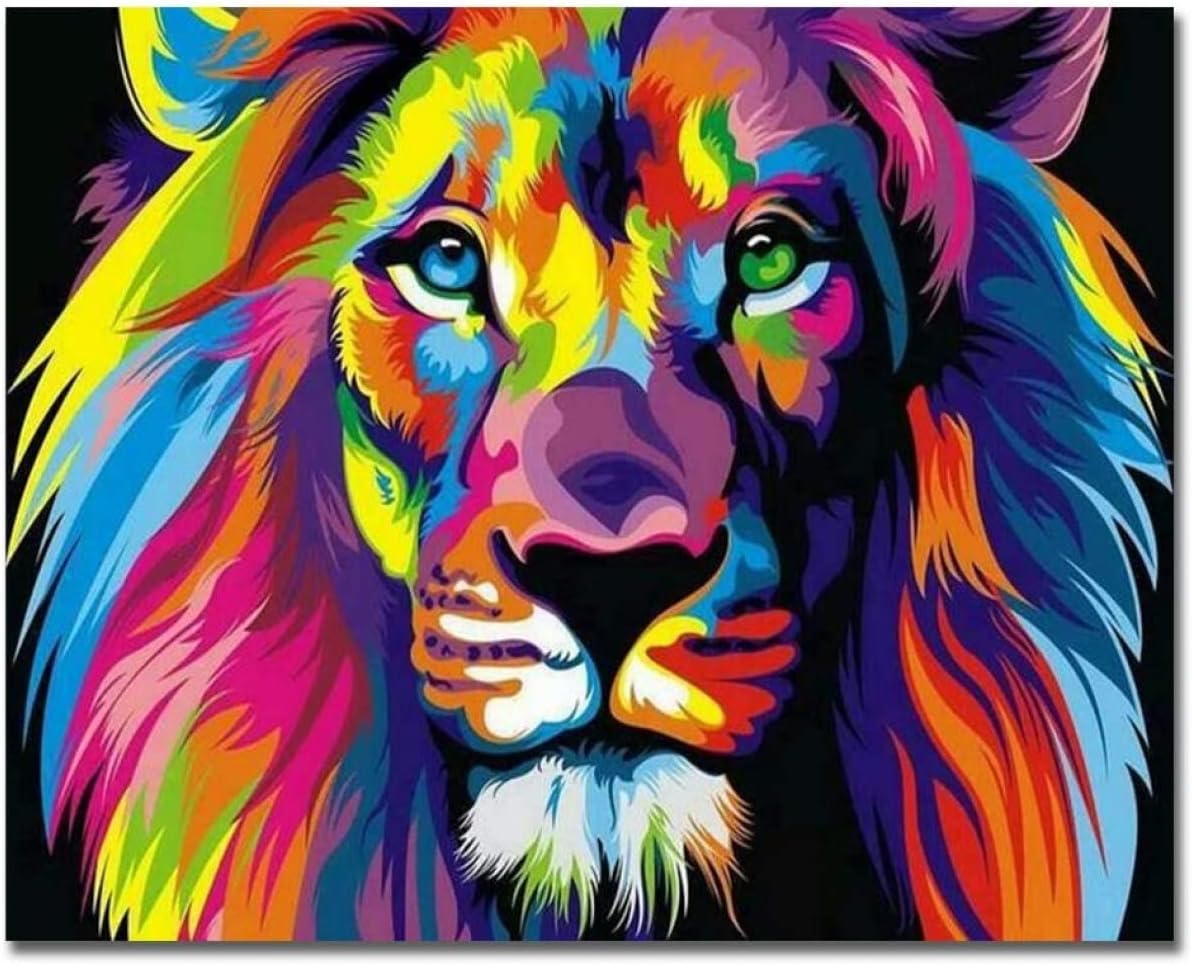 DELFINO Paint By Numbers For Kids & Adult & Beginners_Diy Digital Large Living Room Bedroom Animal Coloring Decorative Paintings Pure Hand-Painted Oil Painting Color Lion Frameless 16" x 20"