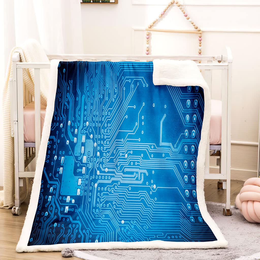 Coperta Letto Matrimoniale Coperta Di Flanella In Microfibra 180X220Cm Schema Elettrico Blu Stampata Motivo Coperte Divano Inverno Pelose Per Bambini/Adulti Decorazione Per La Casa