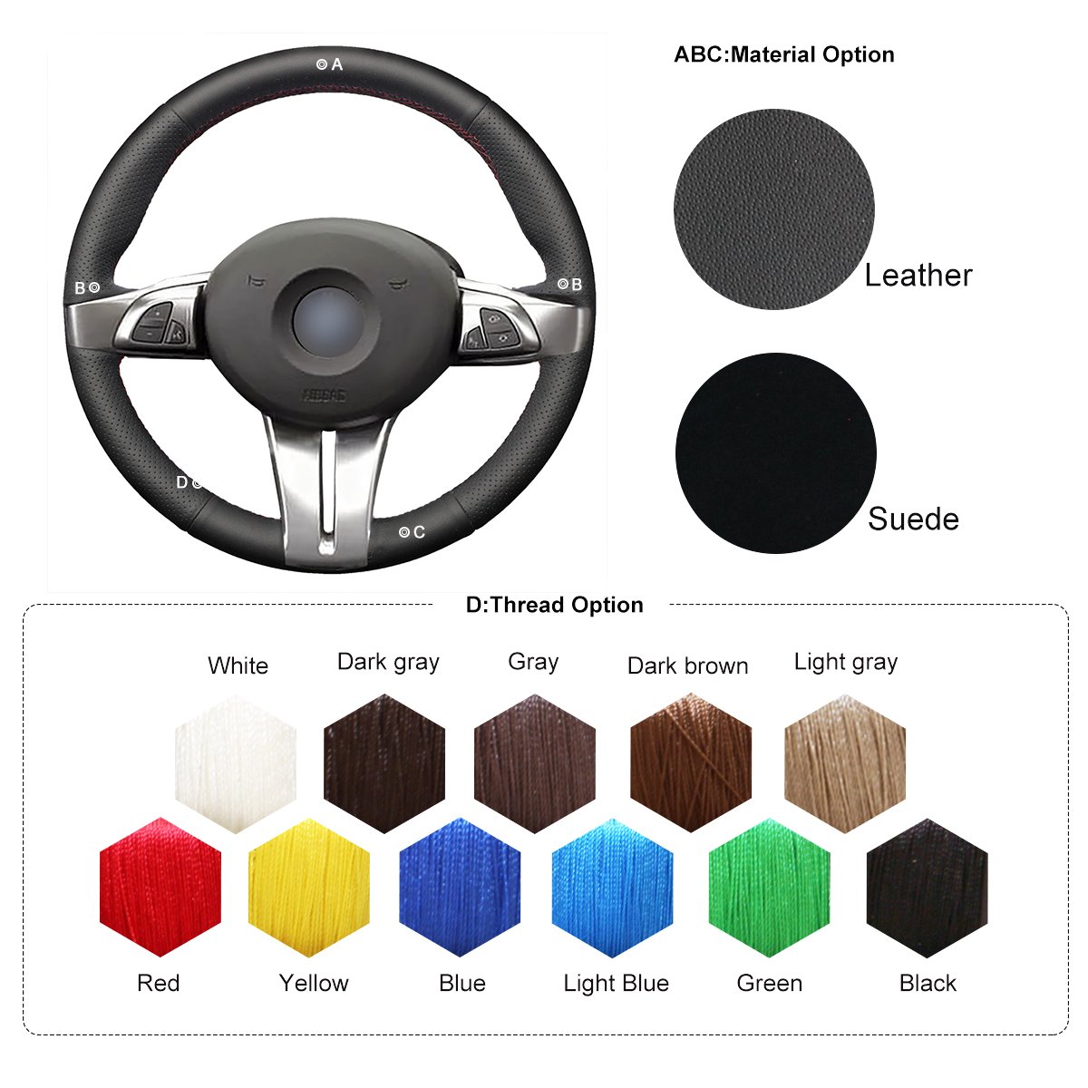 Funda de Volante de Cuero Genuino Negro para Z4 E85 E86 2003 2004 2005 2006 2007 2008