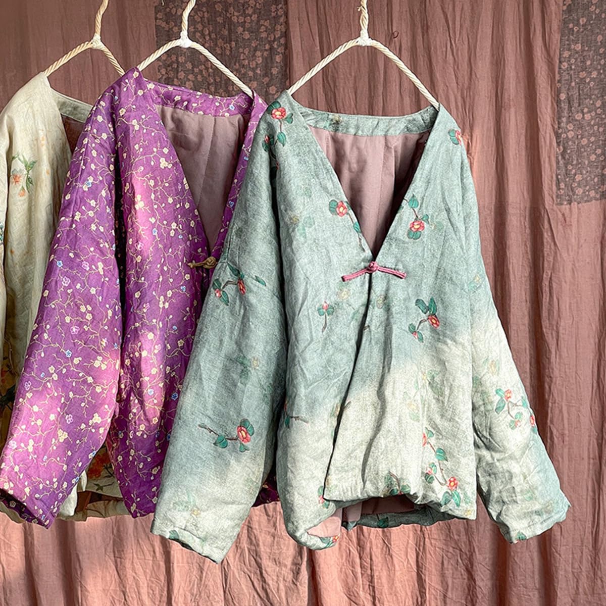 NFYM Women's Lightweight Quilted Kimono Jacket Linen Printed Open Front One Button Vintage Chinese Hanfu Style Outwear - Image 5