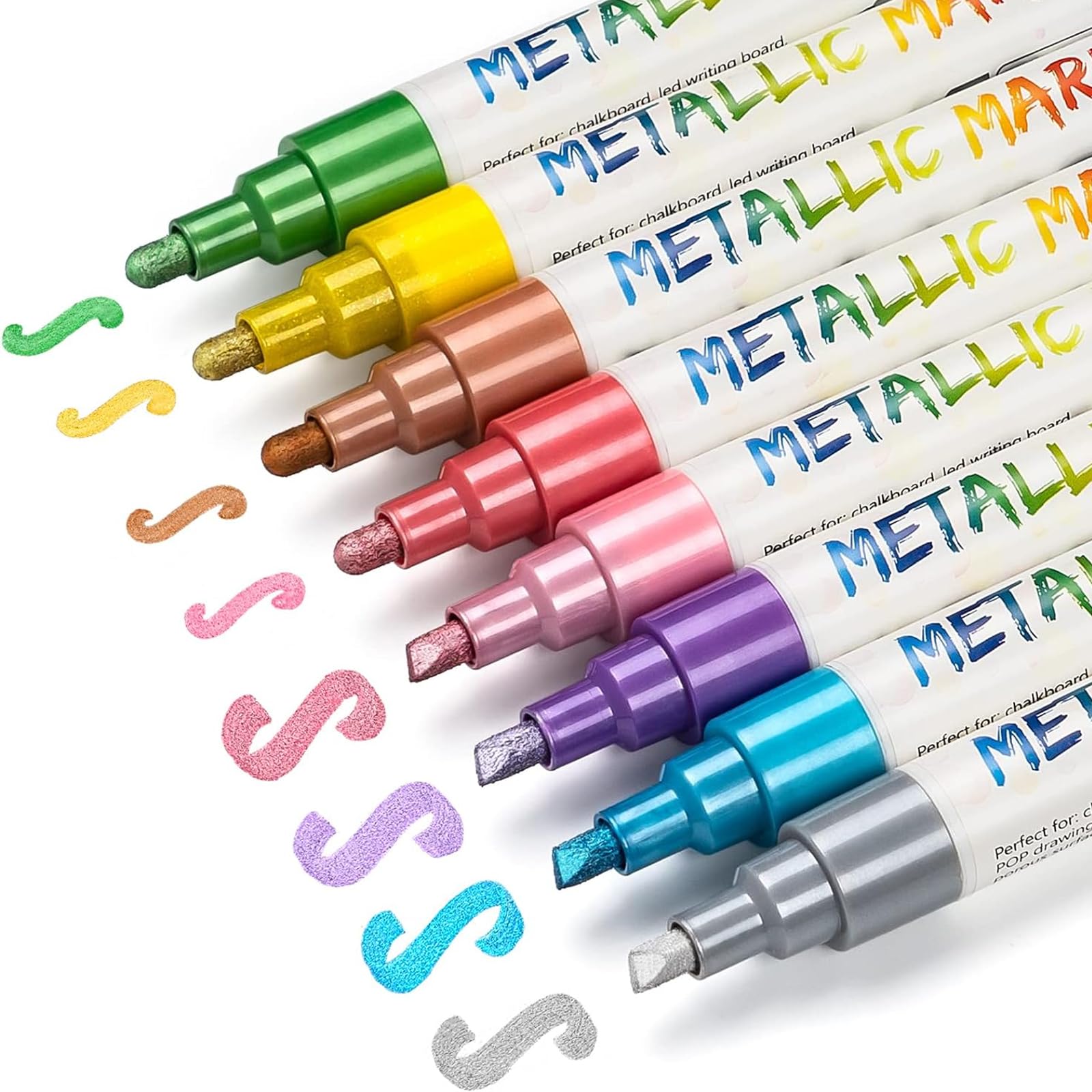 NALACALLiquid Chalk Markers for Chalkboard with Reversible Tip, Wet Erase Metallic Colors Pens for Window Markers Whiteboard, Glass, Mirror, Menu Board, Bistro, Restaurant, School 8 Colors