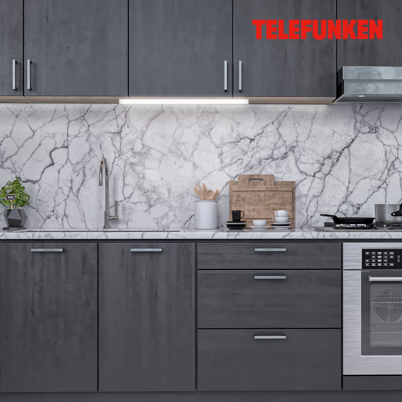 TELEFUNKEN - Lampa podszafkowa LED, ściemniana, 50 cm, do kuchni, listwy LED, szafka kuchenna, lampa warsztatowa, przełącznik podczerwieni, regulowana barwa światła, 5,5 W, 520 lm, biała