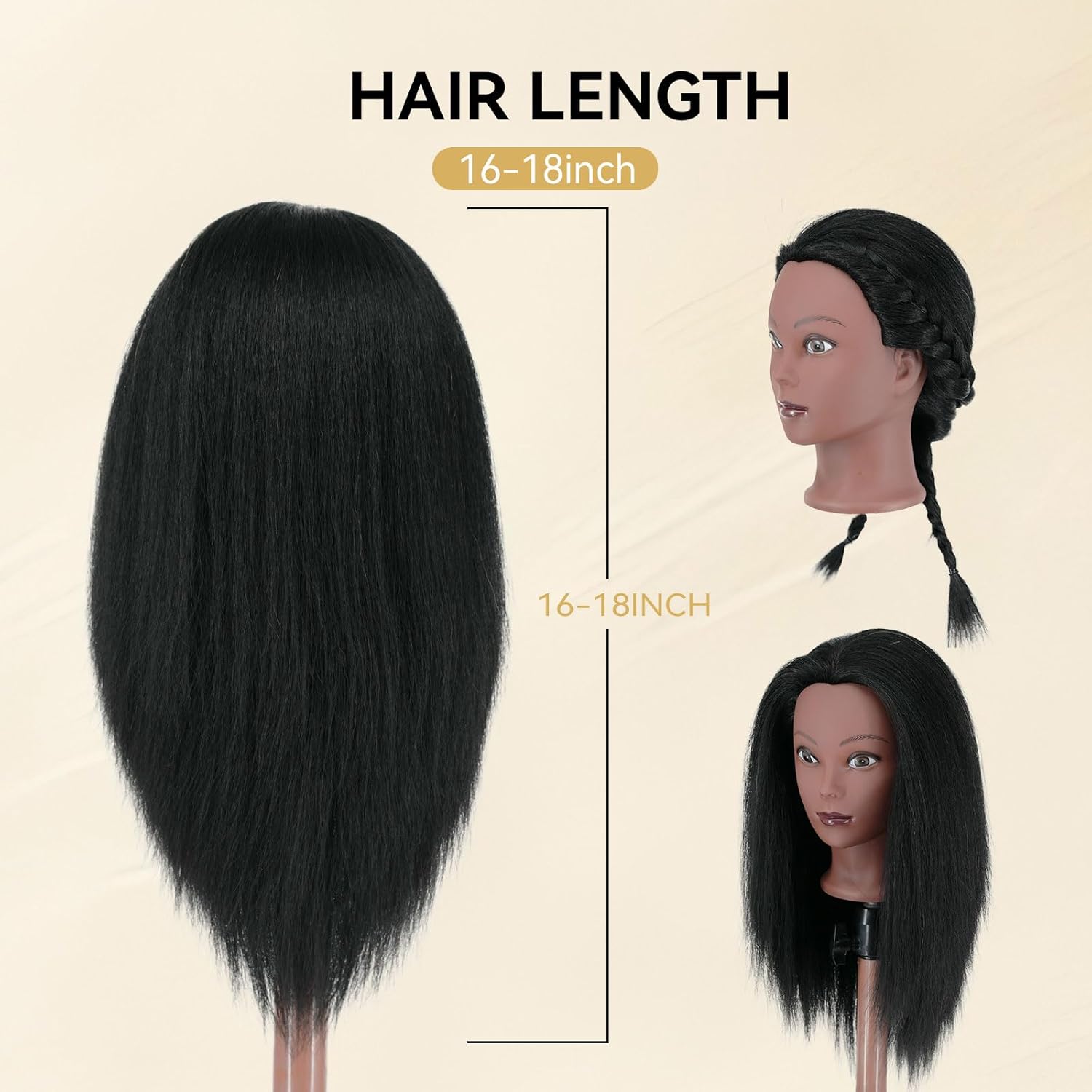 Mannequin Head with Human Hair 16'' Cosmetology Manikin Doll Head with 100% Real Human Hair Trainning Head for Hairdresser Practice Braiding Hair Styling with Clamp Stand