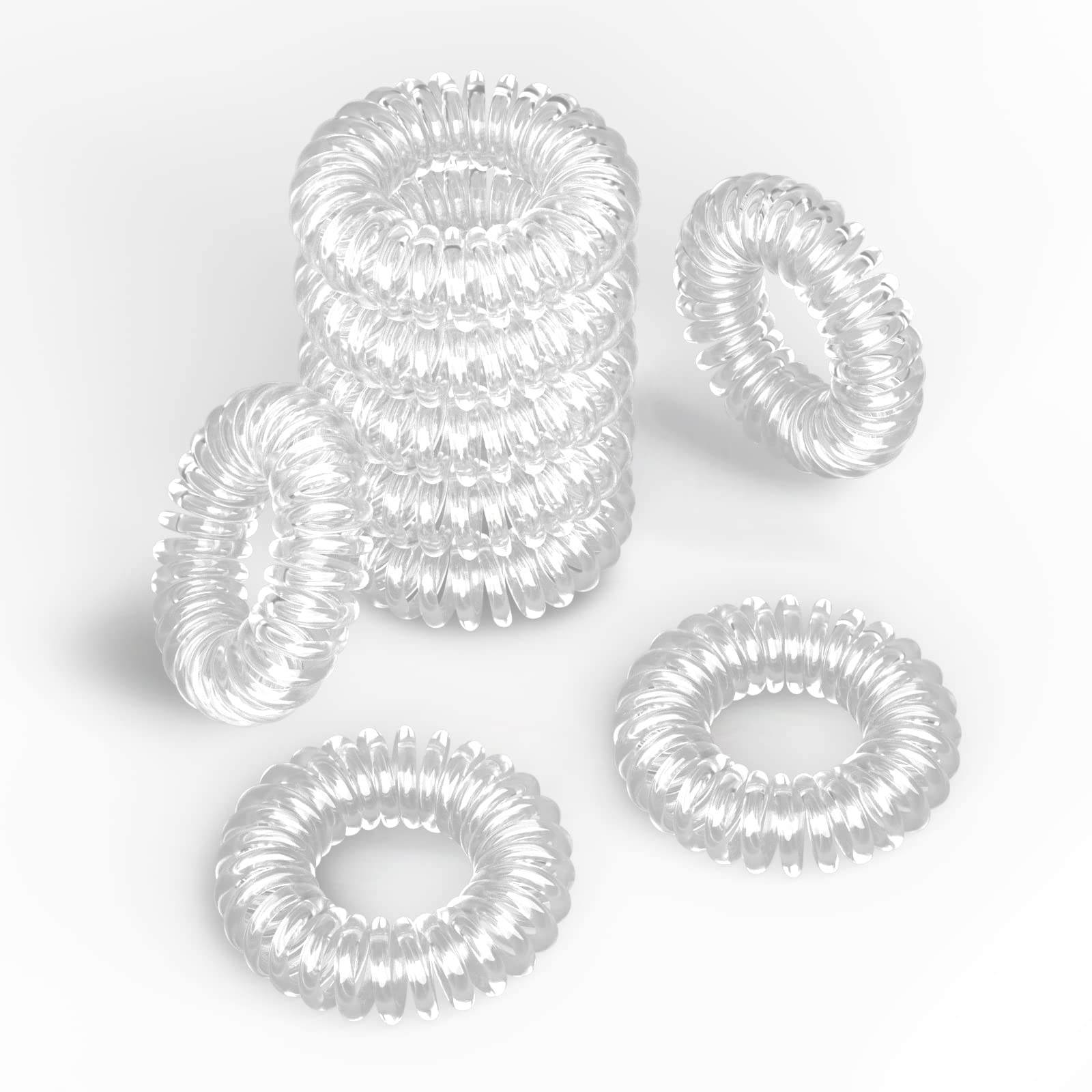 Spiral Hair Ties, 9pcs (Black/Clear/Brown) Coil Hair Ties for Women, Thick Hair, Phone Cord Hair Coils