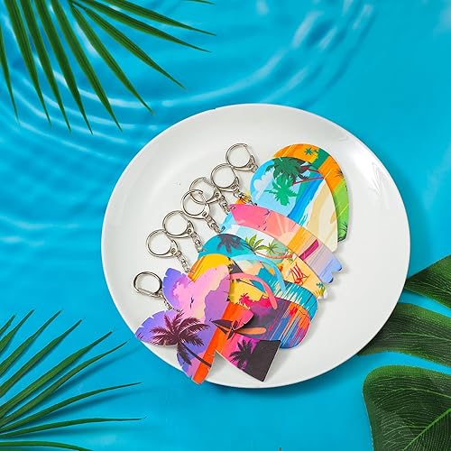 Miniatura 3 de Bucherry Juego de 36 llaveros para regalos de playa, juego de regalo de madera a granel para tabla de surf, tortuga marina, cocotero, llaveros de la