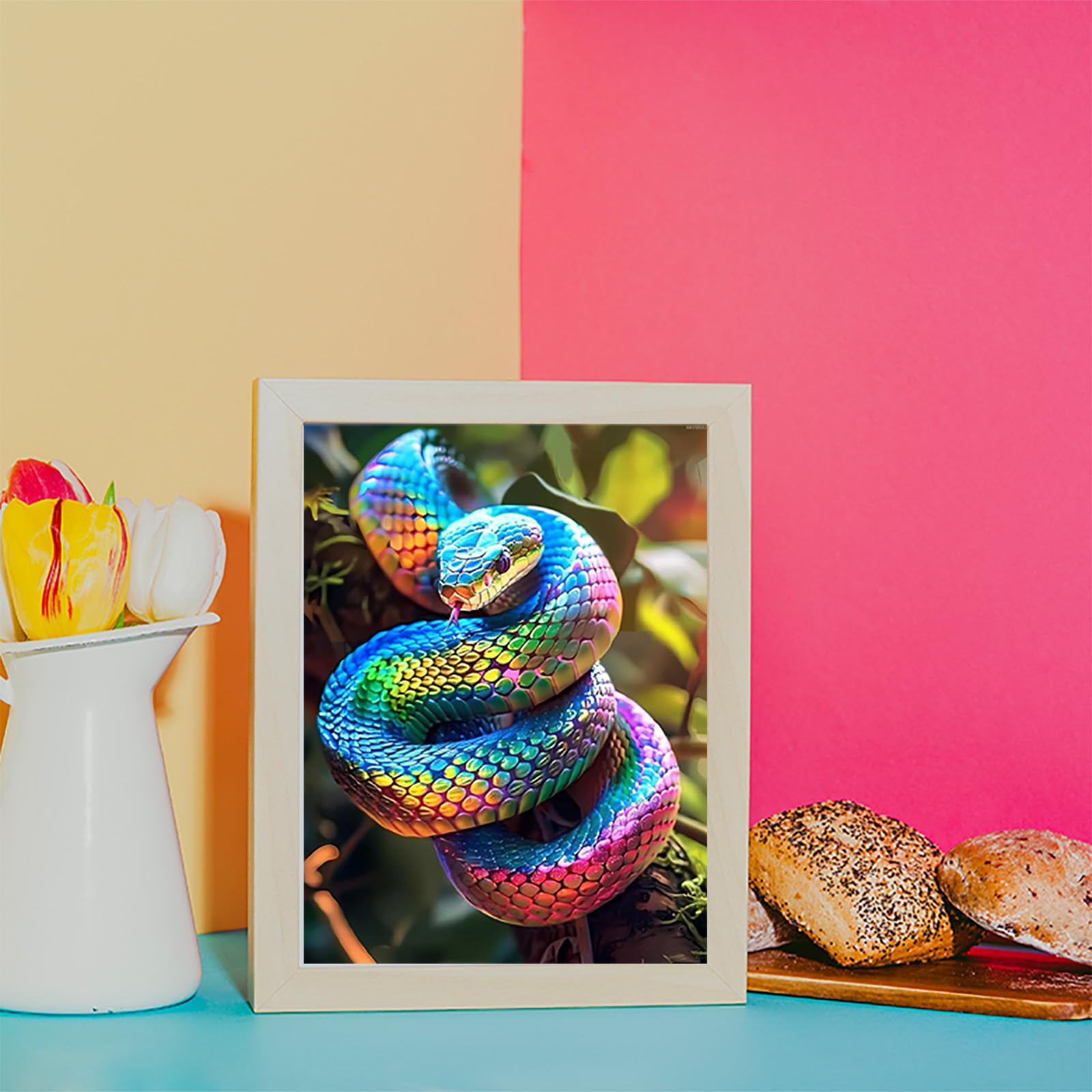 KAYEIUU Il serpente con i colori dell'arcobaleno, kit per pittura con diamanti per adulti, fai da te per principianti, kit di pittura a punti 5D per la decorazione della casa, 30,5 x 40,6 cm