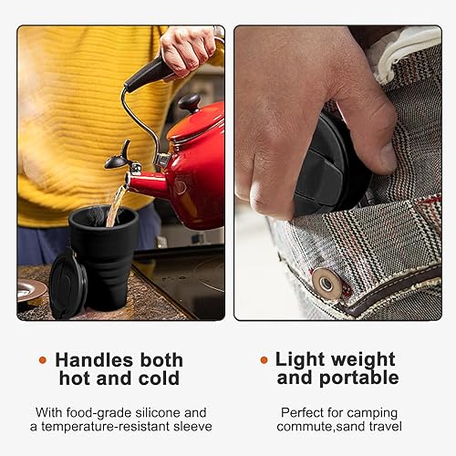 Miniatura 6 de Peboms Vaso de viaje plegable, 13 onzas  12.7 fl oz, botella de silicona reutilizable para llevar para bebidas frías y calientes, perfecta para