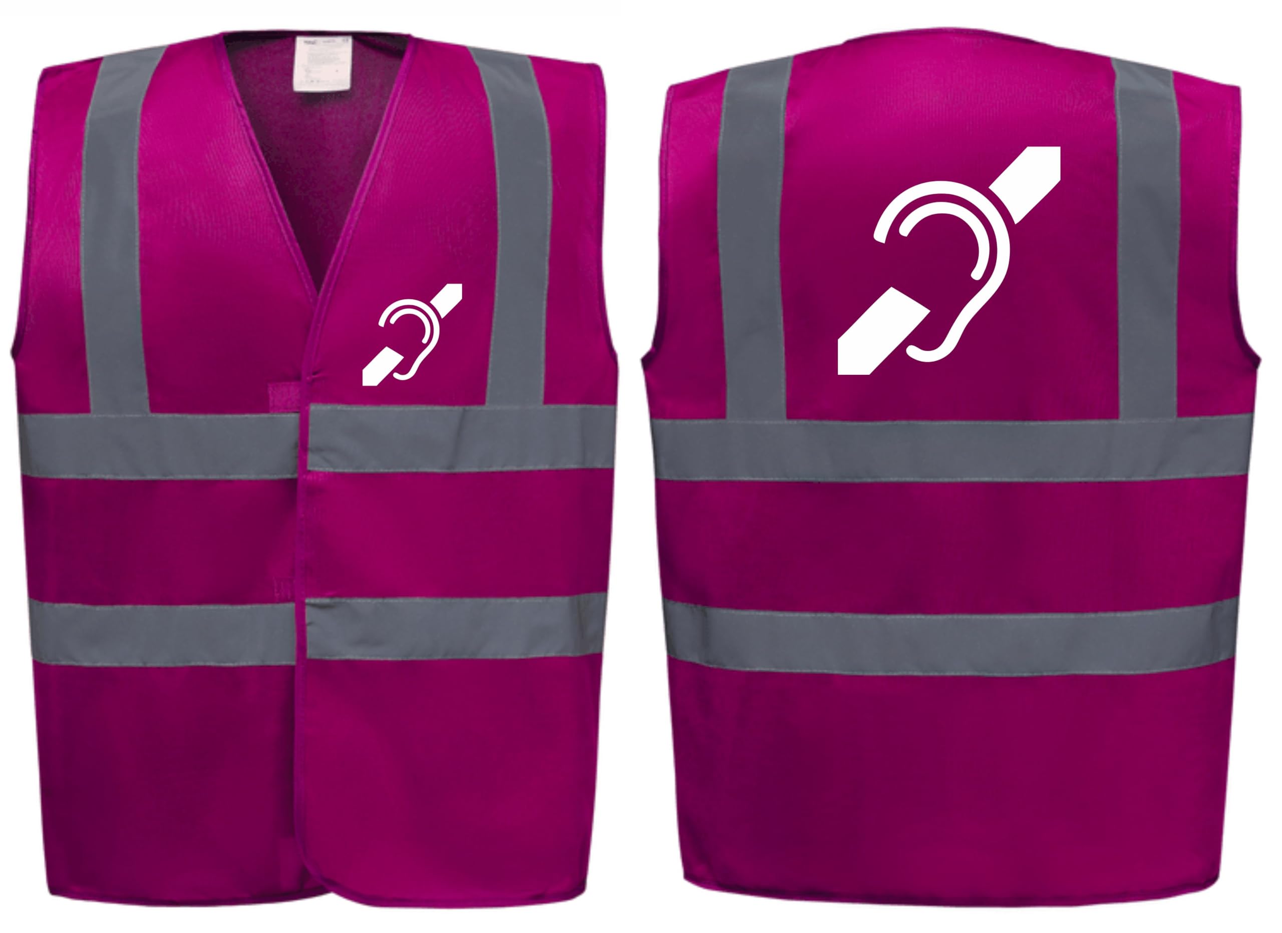 Brook Hi Vis Premium Safety Vest – DEAF Logo Printed Front & Back, High Visibility Waistcoat for Workwear, Available in 14 Vibrant Colours (UK, Alpha, L, Regular, Regular, Standard, Raspberry)