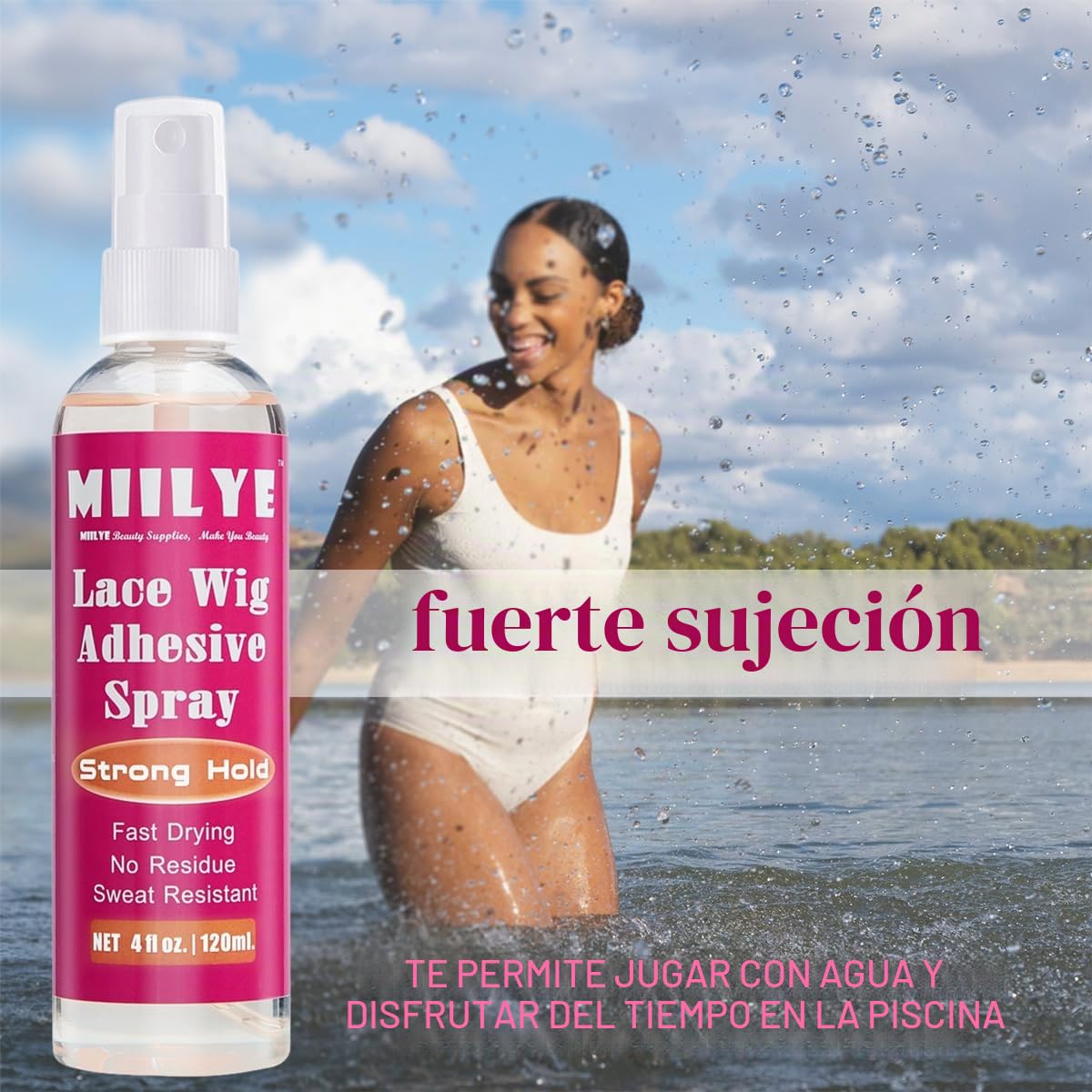 MIILYE Kit de instalación de pelucas, 120 ml, spray adhesivo para pelucas de encaje frontal, pegamento blanco, fijación fuerte, sin costuras, invisible