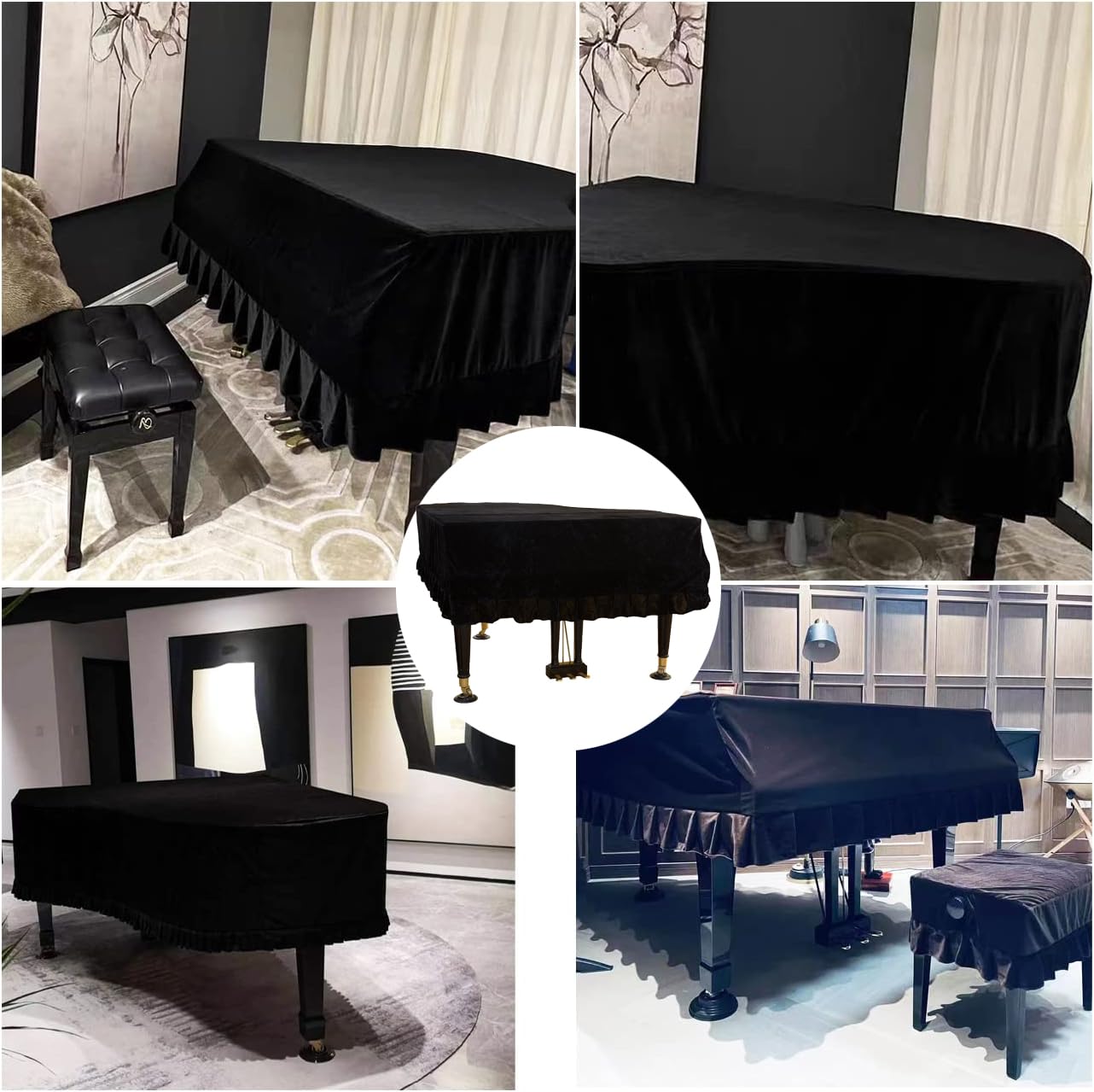 Copertura per pianoforte a coda verticale standard da 70", in morbido velluto, copertura antipolvere con macramè, protegge da polvere e graffi (A, M)