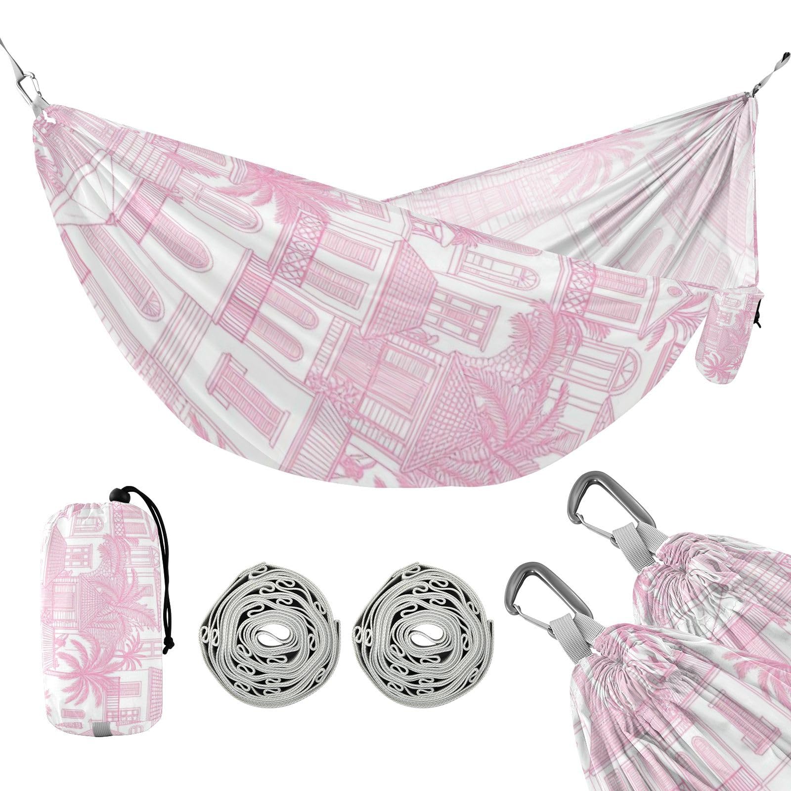 Hamacas para exteriores Coastal Town Beach House con bolsa de transporte portátil | Hamaca de cuerda colgante para patio exterior, patio trasero junto a la piscina