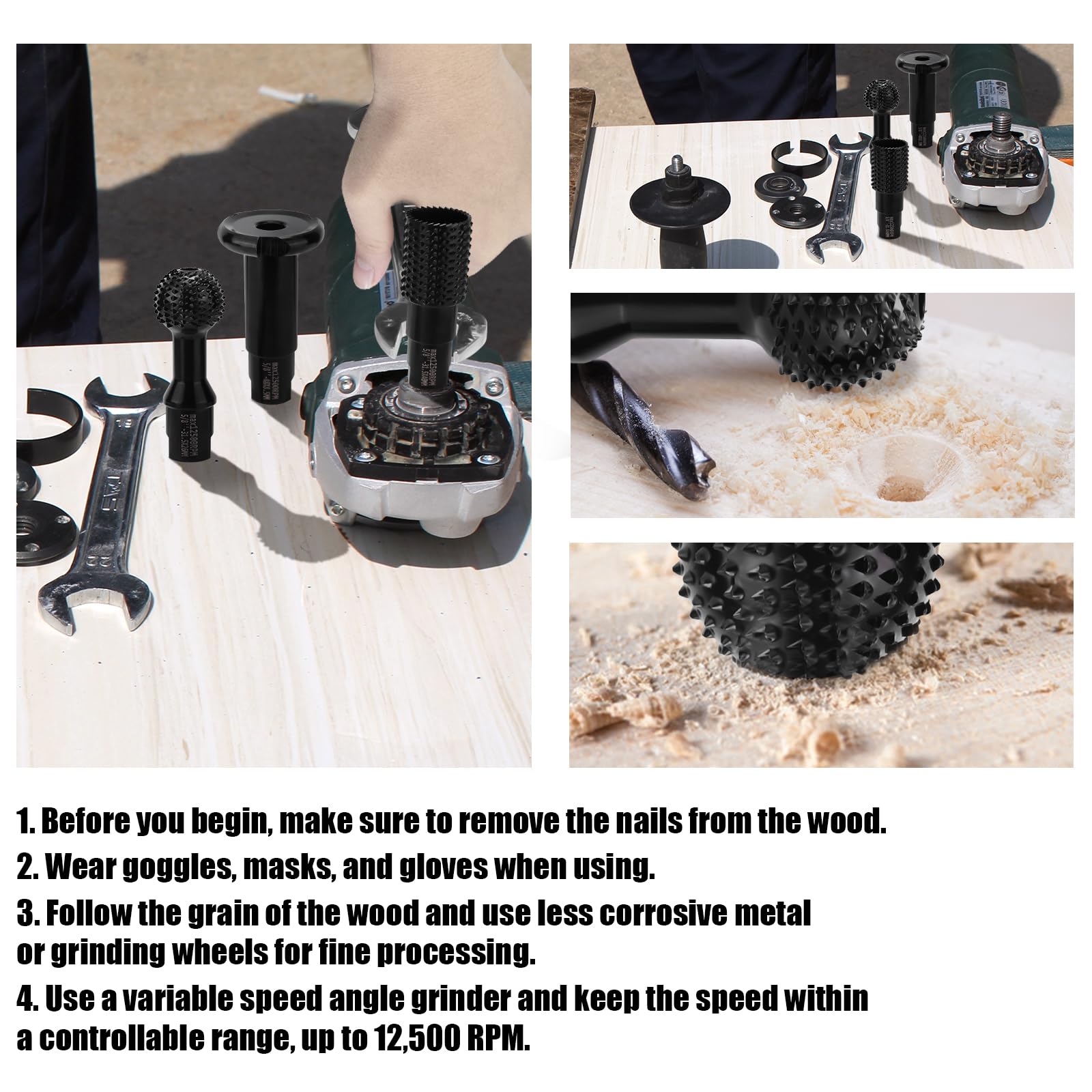 3pz Set di Frese Rotanti per Lavorazione del Legno, Accessori per Smerigliatrice Angolare con Filettatura 5/8-11 per Smerigliatrice Angolare da 4 1/2 Pollici e 5 Pollici per Rettifica Foratura