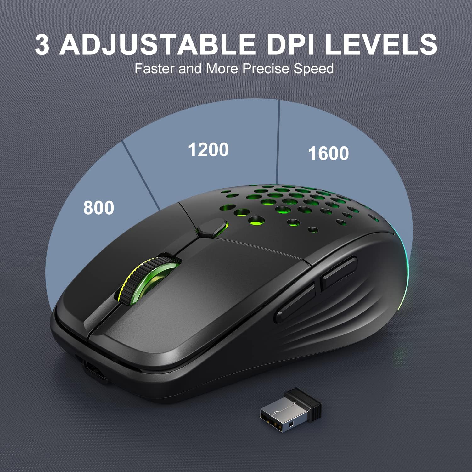 Wireless Mouse for Laptop, UHURU 2.4G Rechargeable LED Mouse, Small Computer Mice with Silent Click,3 Adjustable DPI, 6 Buttons, Compatible with Windows Chromebook (Black) (UGM-03)