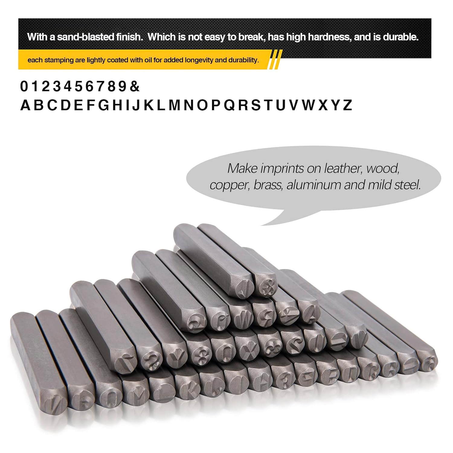 Metal Letter Punch Set 1/4 (6mm) - 36PCS Steel Metal Stamp Number & Letter Punch Set for Imprinting Metal Stamping, Plastic, Wood, Leather
