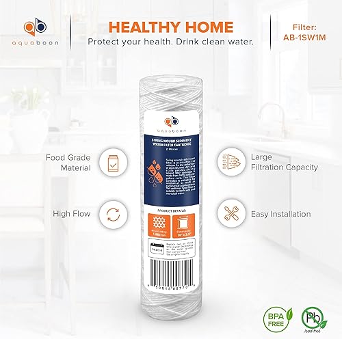 Miniatura 4 de Aquaboon Whole House - Filtro de agua para heridas de 1 micrón, cartucho de 10 x 2.5 pulgadas para repuesto de filtro de agua de pozo compatible con