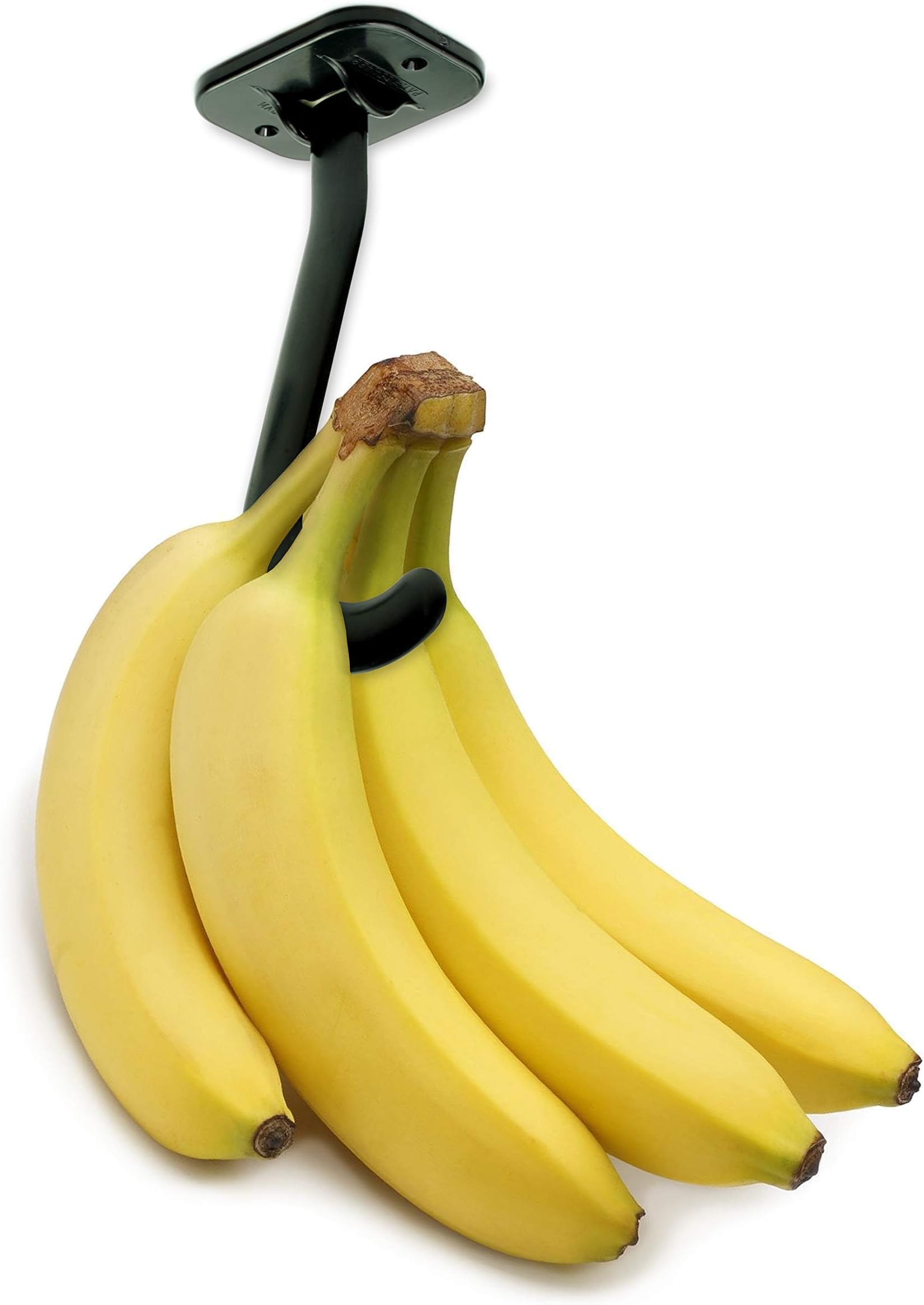 Gadjit Banana Hook Under Cabinet Hanger Ripens Bananas with Less Bruises, Folds up Out of Sight When Not in Use, Saves Countertop Space, Self-Adhesive + Pre-drilled Screw Holes (Black)