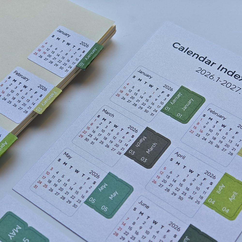 Calendar Stickers 2026-2027 Monthly Adhesive Index Tabs Page Markers for Journals, Scrapbooks, Bullet Notebooks, DIY Craft Projects (Loyalty)