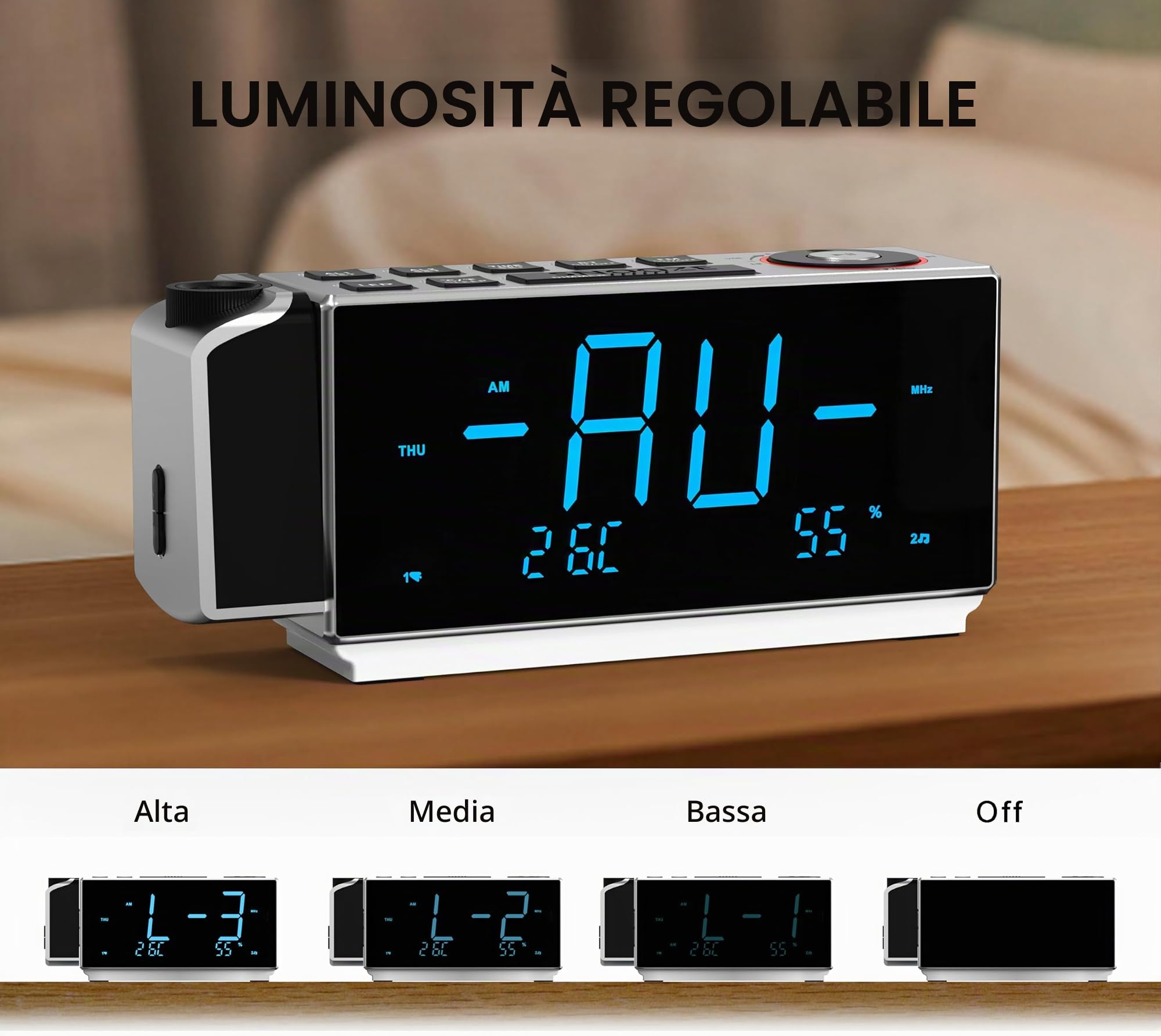 iTOMA Sveglia a Proiezione con Radio FM, Ricarica USB, Display a LED da 1,8", Luce Notturna, Doppio Allarme, Snooze, Controllo Dimmer, Radiosveglia da Comodino CKS509